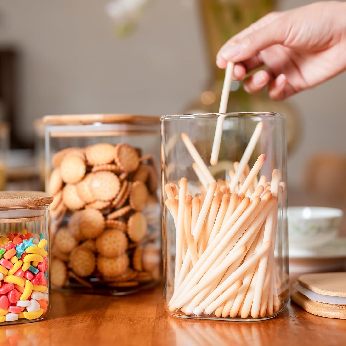 Glass Storage Containers Clear Glass Food Canister with Bamboo