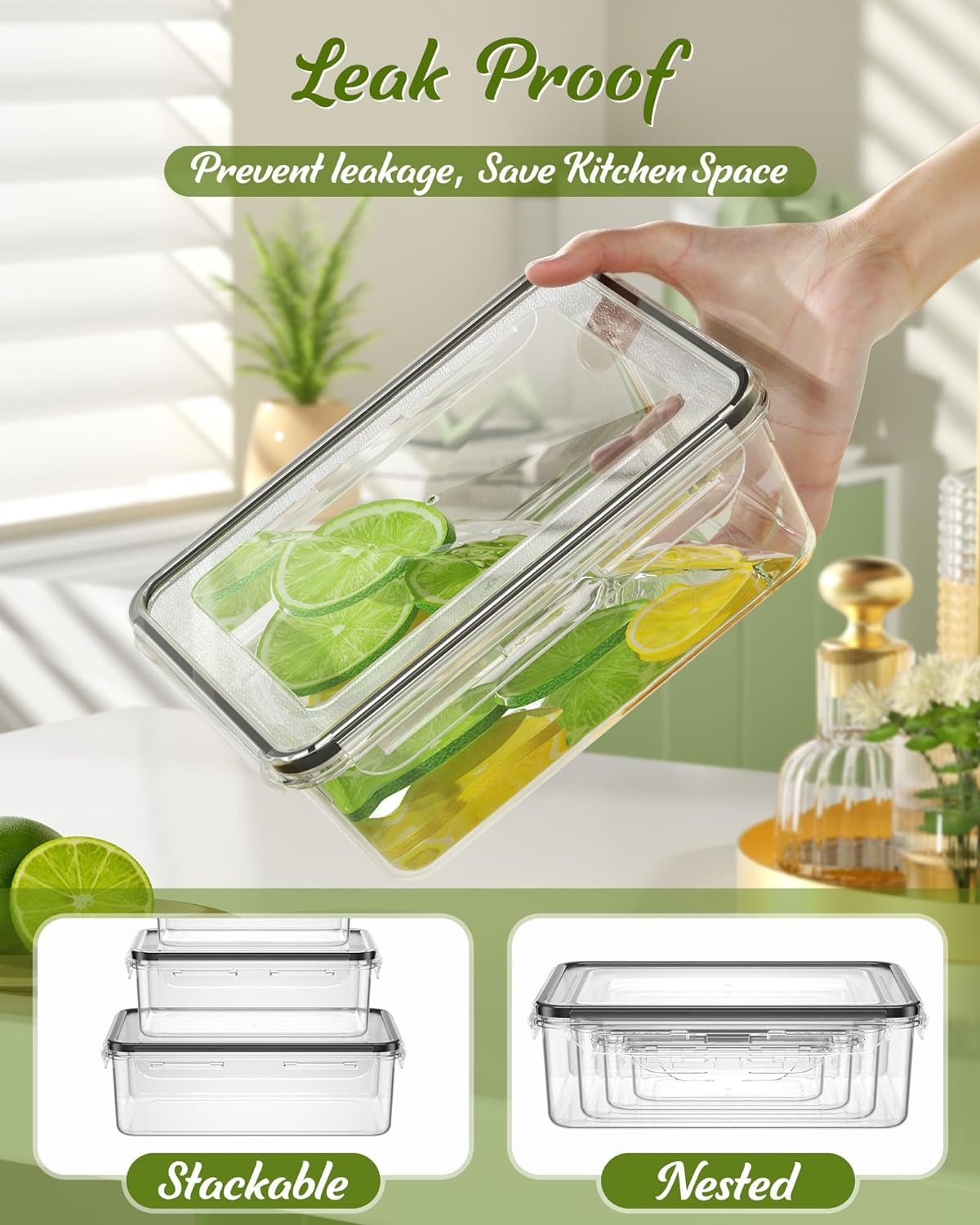  Plastic Food Containers with Lids for Kitchen Storage