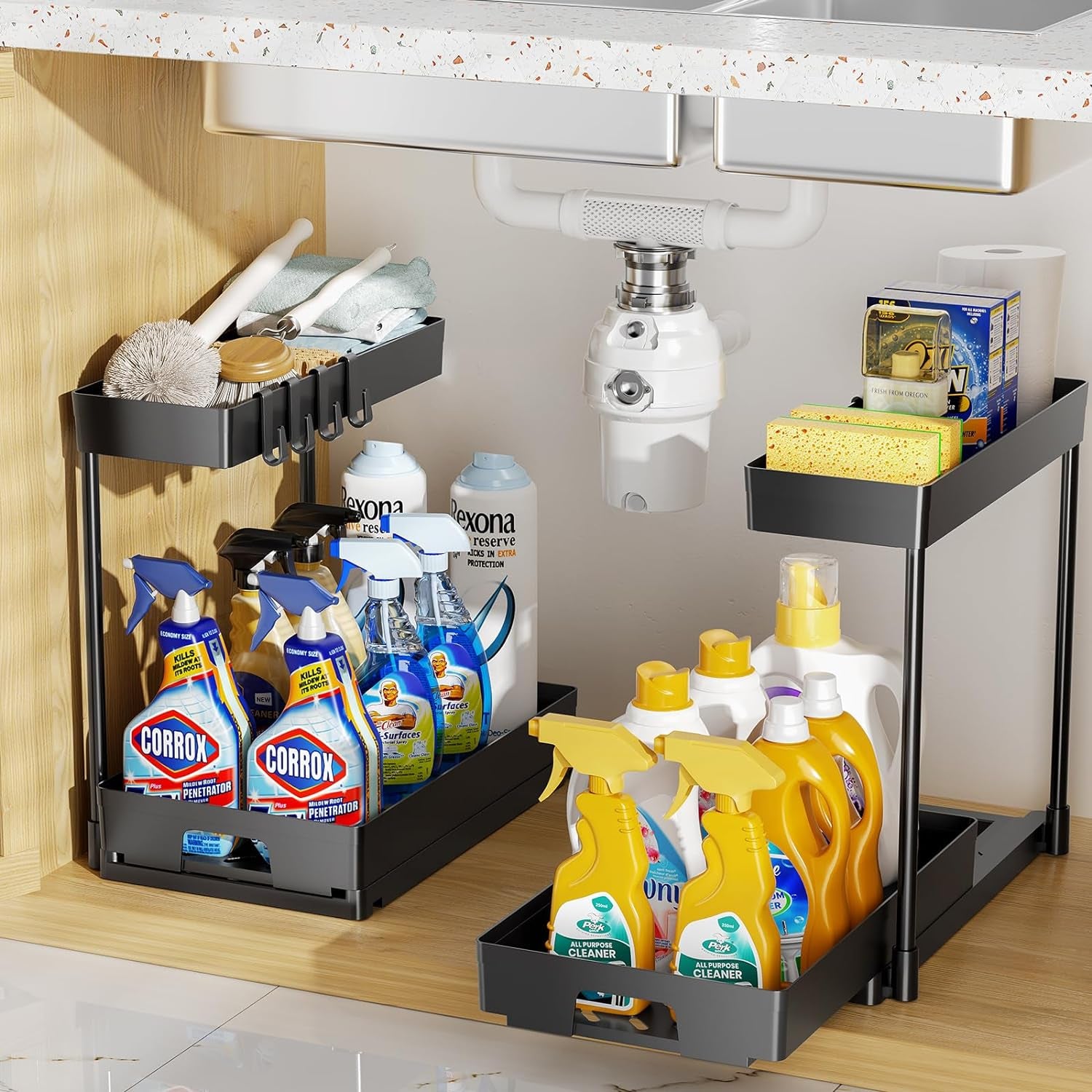 2 Pack under Sink Organizers and Storage 2 Tier Pull Out Bathroom Cabinet 