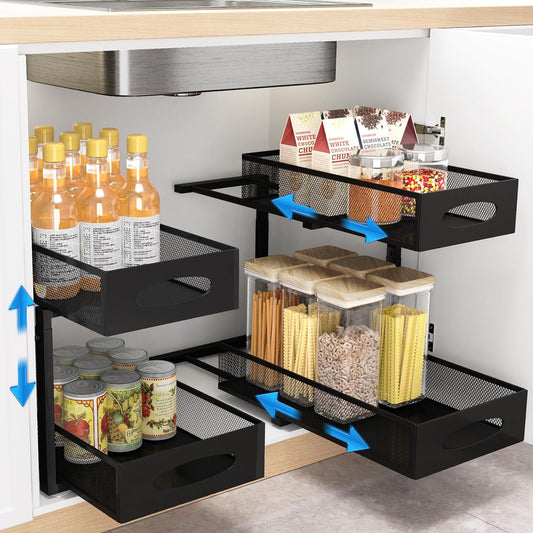 Under Sink Organizer 2 Tier Pull Out Cabinet Organizer Baskets 