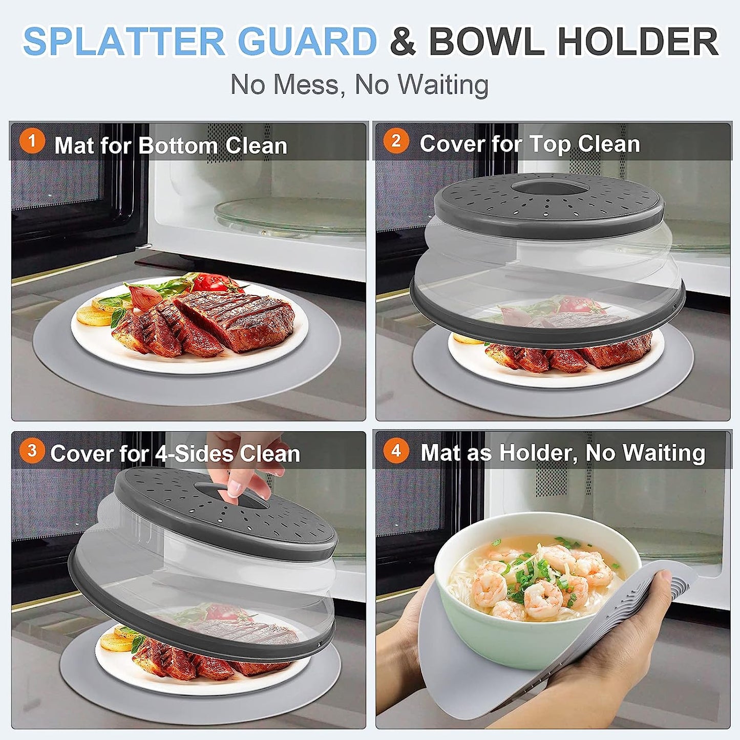 10 Inch Microwave Food Cover & Collapsible Silicone Mat Splatter Guard