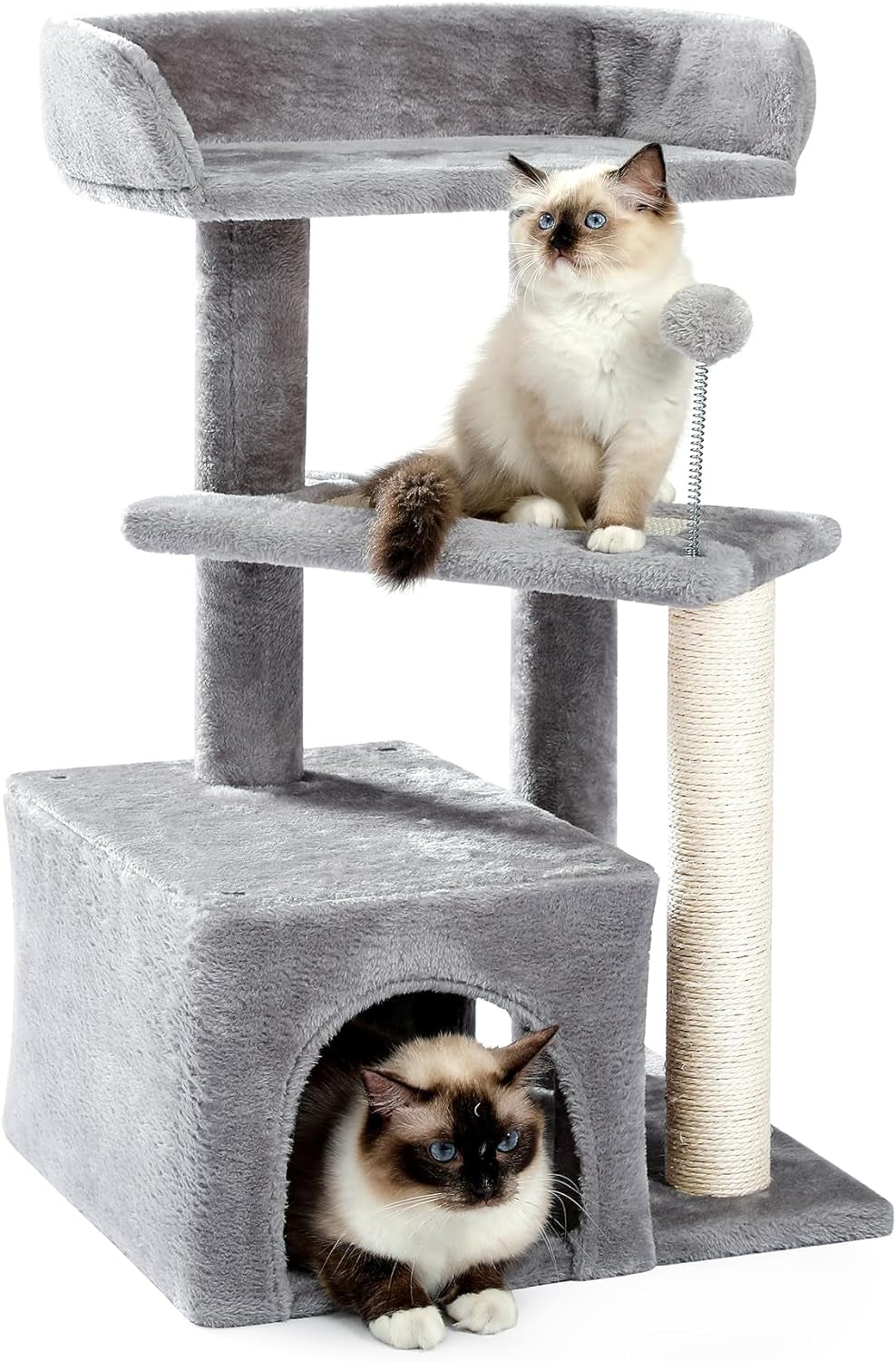  Carpet Cat Tower Grey for Indoors Cats Cute Wood Kitty 