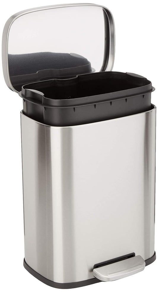 Smudge Resistant Small Rectangular Trash Can with Soft Close Foot Pedal