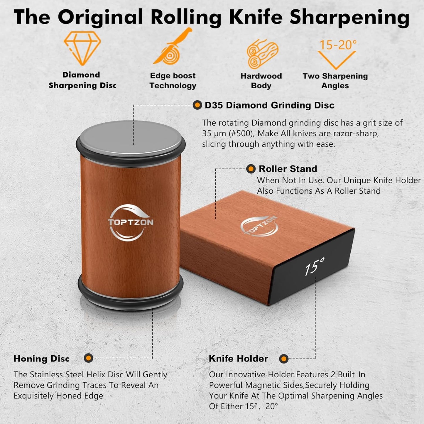 Toptzon Diamond Brown Rolling Knife Sharpener Roller 