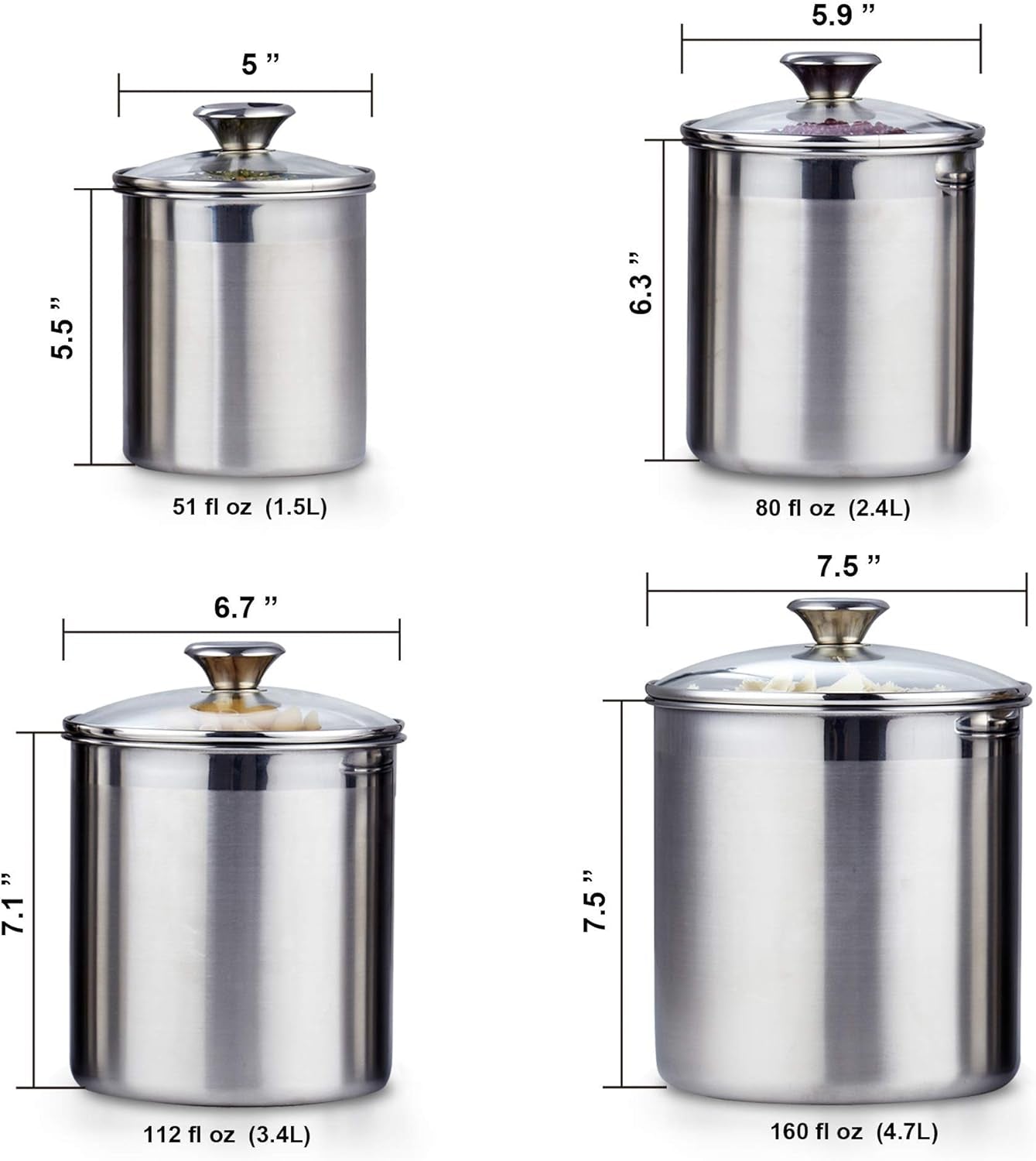 Stainless Steel Food Jar Storage Canister Set Large 4 Piece