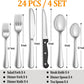 24Pcs Silverware Set with Steak Knives Service for 4Stainless Steel Flatware Set