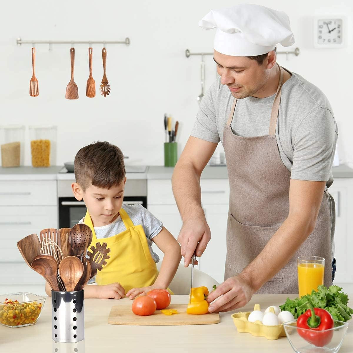 Natural Teak Wood Kitchen Utensils with Spatula and Ladle