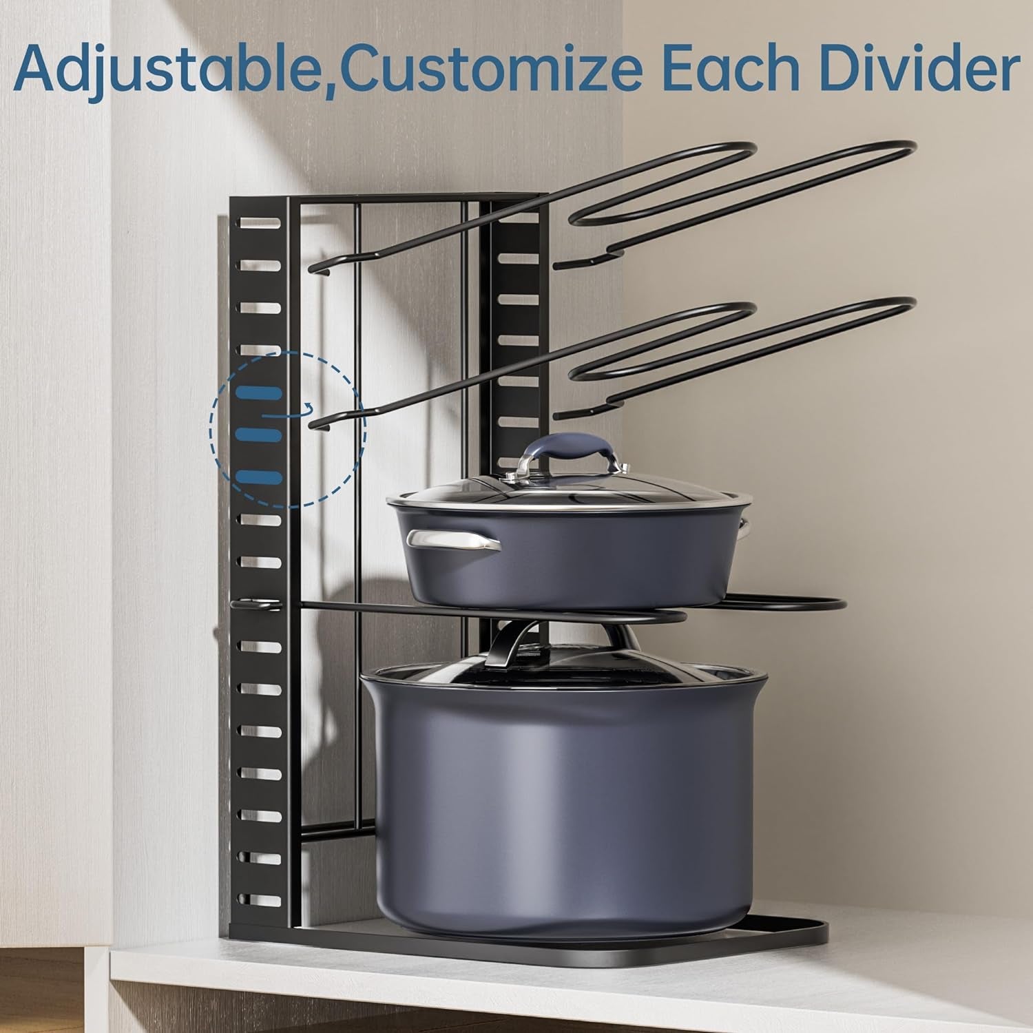 under Cabinet Adjustable 8 Tier Pot Organizers inside Cabinet