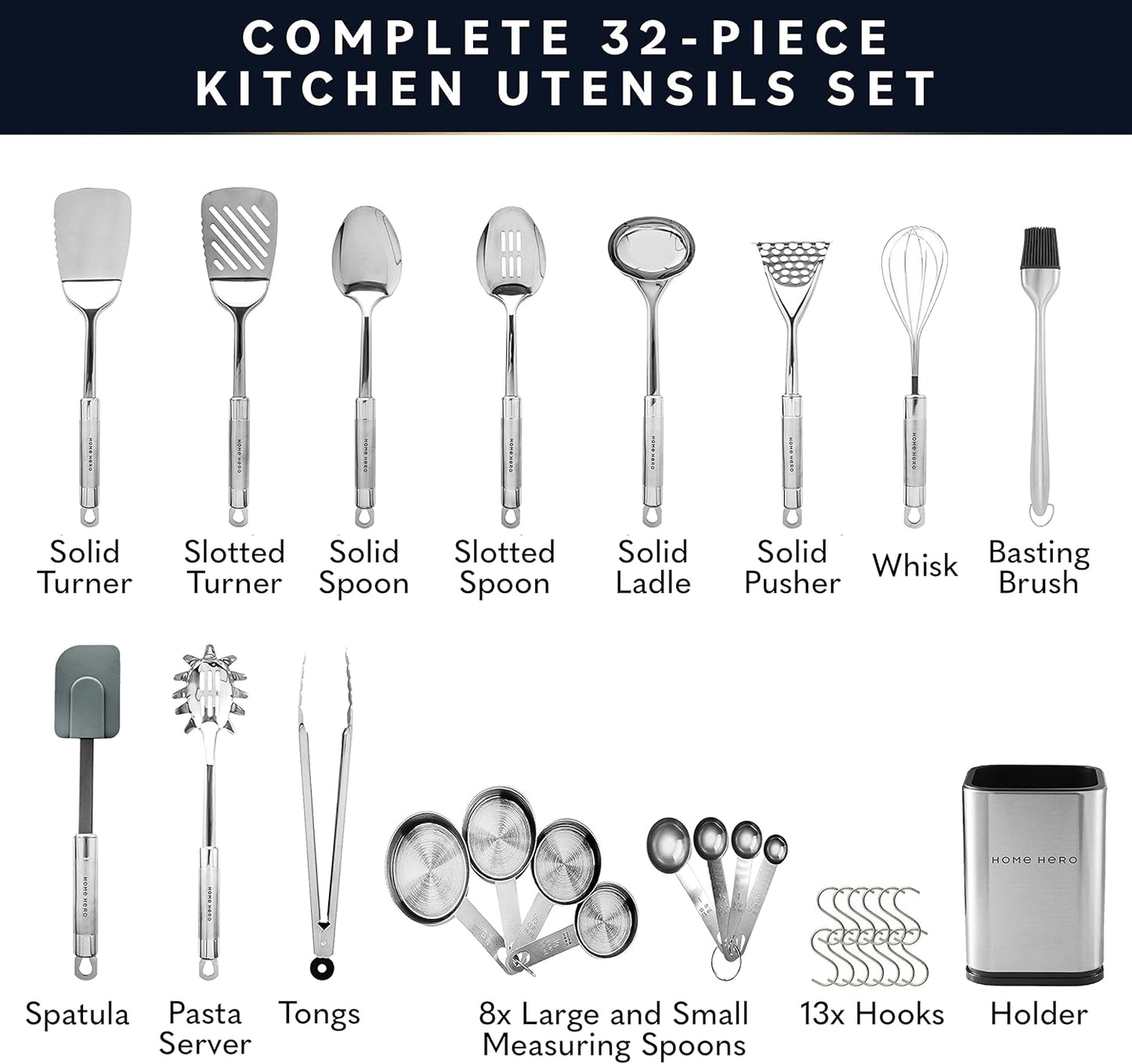 32 Pcs Stainless Steel Kitchen Utensils Set Nonstick Stainless Steel Cooking Utensils Set