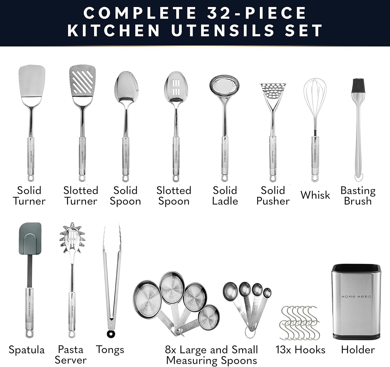 32 Pcs Stainless Steel Kitchen Utensils Set Nonstick Stainless Steel Cooking Utensils Set