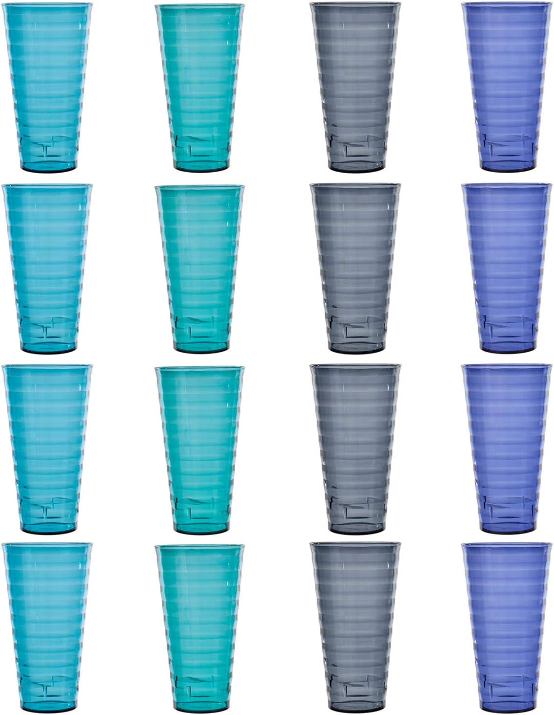 Splash Set of 1618 Ounce Plastic Stackable Water Tumblers in 4 Coastal Colors Value Set