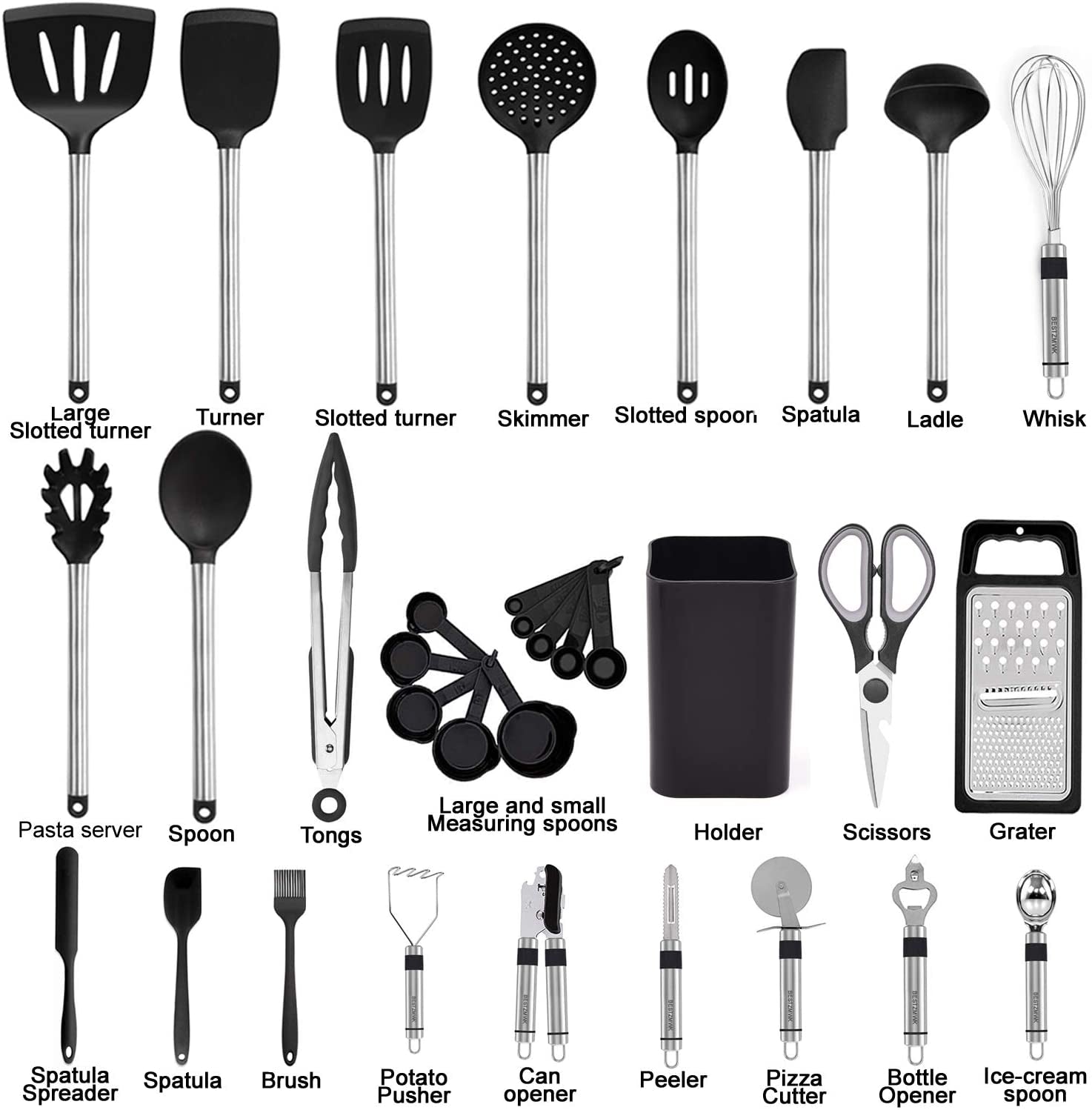 Kitchen Utensil Set-Silicone Cooking Utensils-33 Kitchen Gadgets & Spoons