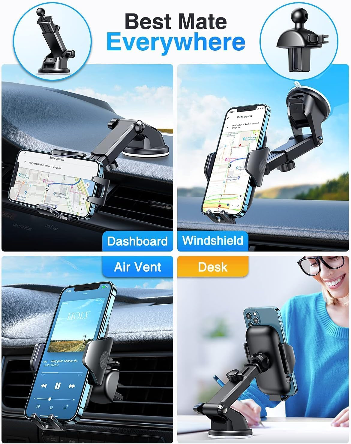 Car Phone Mount 2024 Military Grade Phone Holder for Car Windshield Dashboard