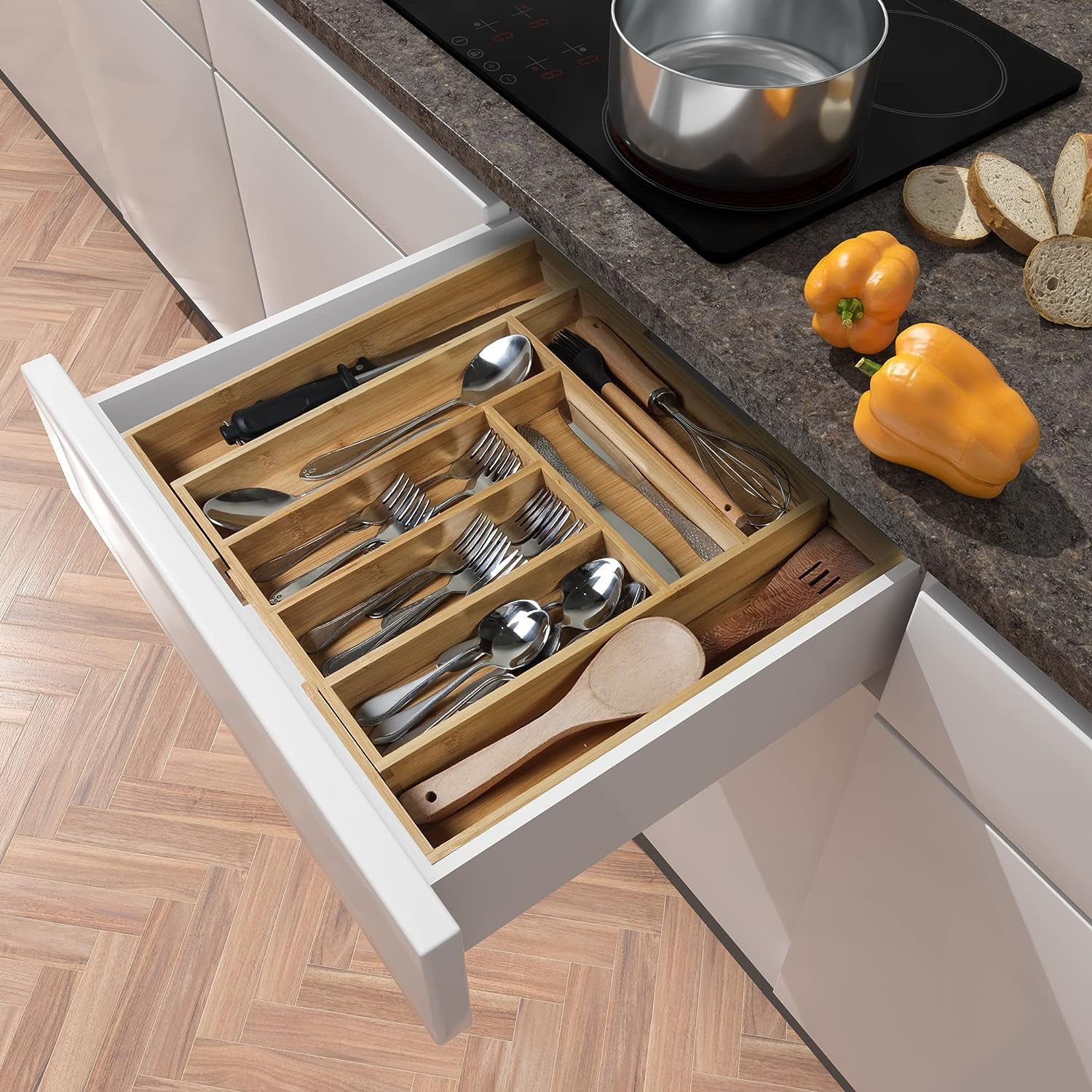 Silverware Organizer Expandable Bamboo Utensil Drawer Organizer Kitchen Drawer Organizer