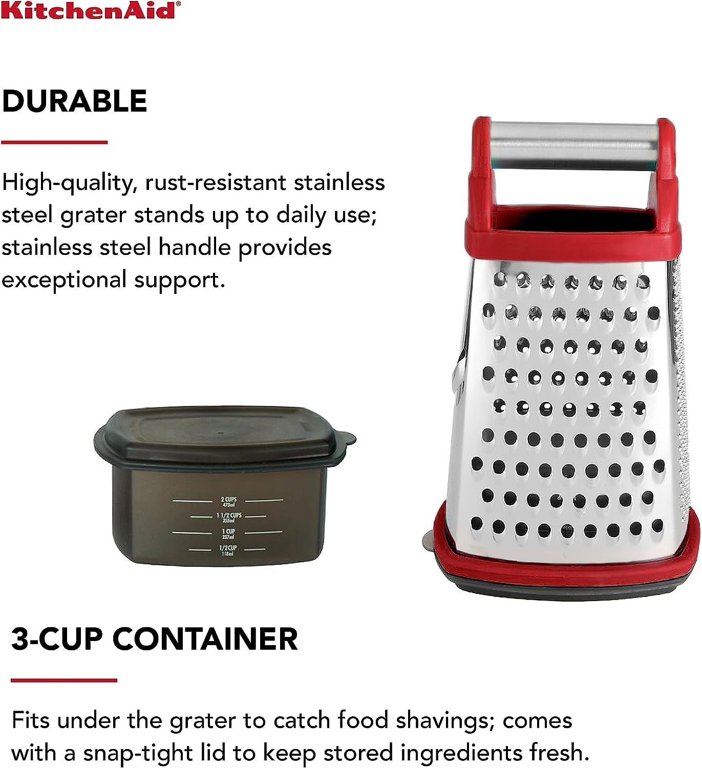 Gourmet 4 Sided Stainless Steel Box Grater for Fine Medium and Coarse Grate and Slicing