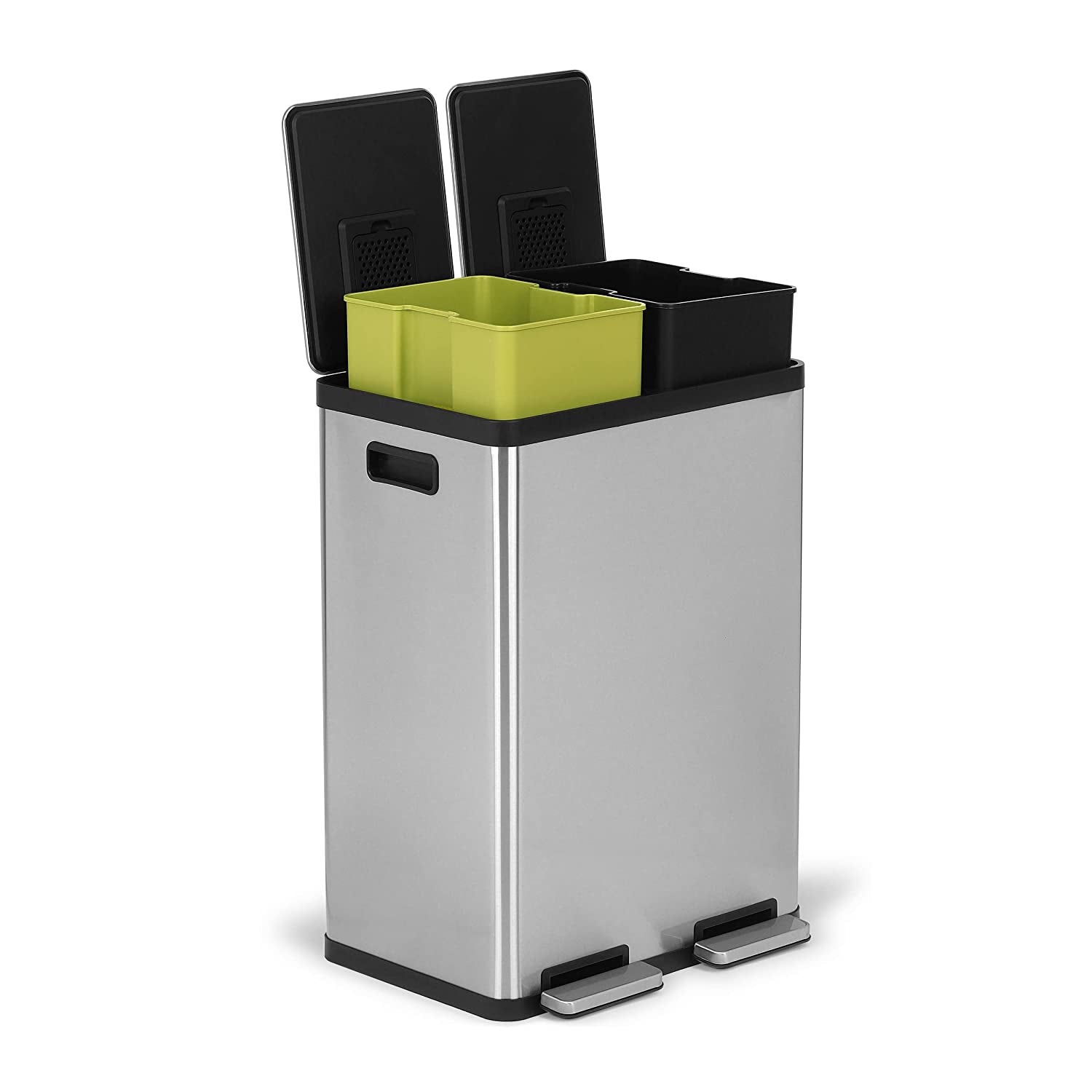 60 Liter  16 Gallon Rectangular Hands Free Dual Compartment Recycling Kitchen Step Trash Can 