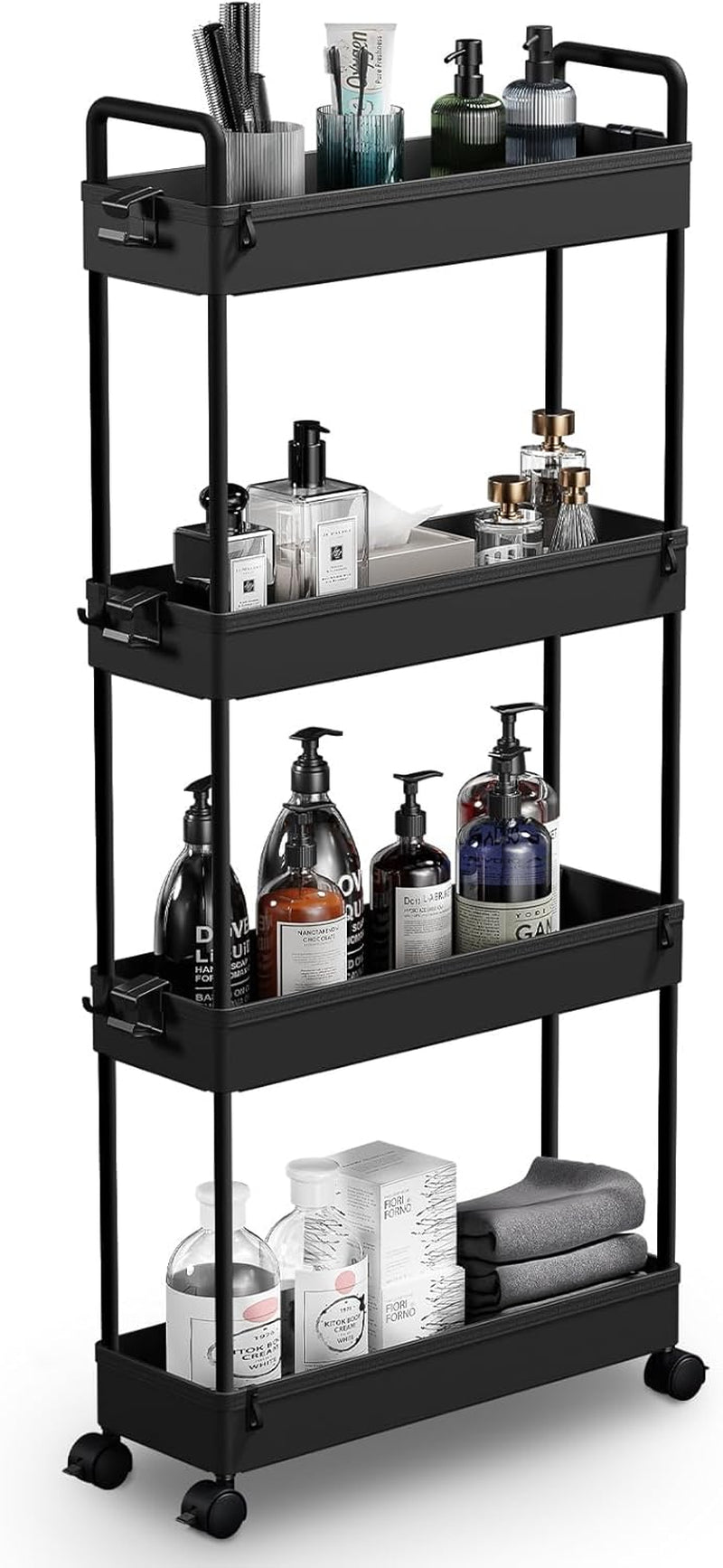 Slim Storage Cart 4 Tier Bathroom Organizer Mobile Shelving UnitRolling Utility Cart Slide