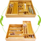 Double Layer Bamboo Kitchen Drawer Organizer Utensil Silverware Organizer