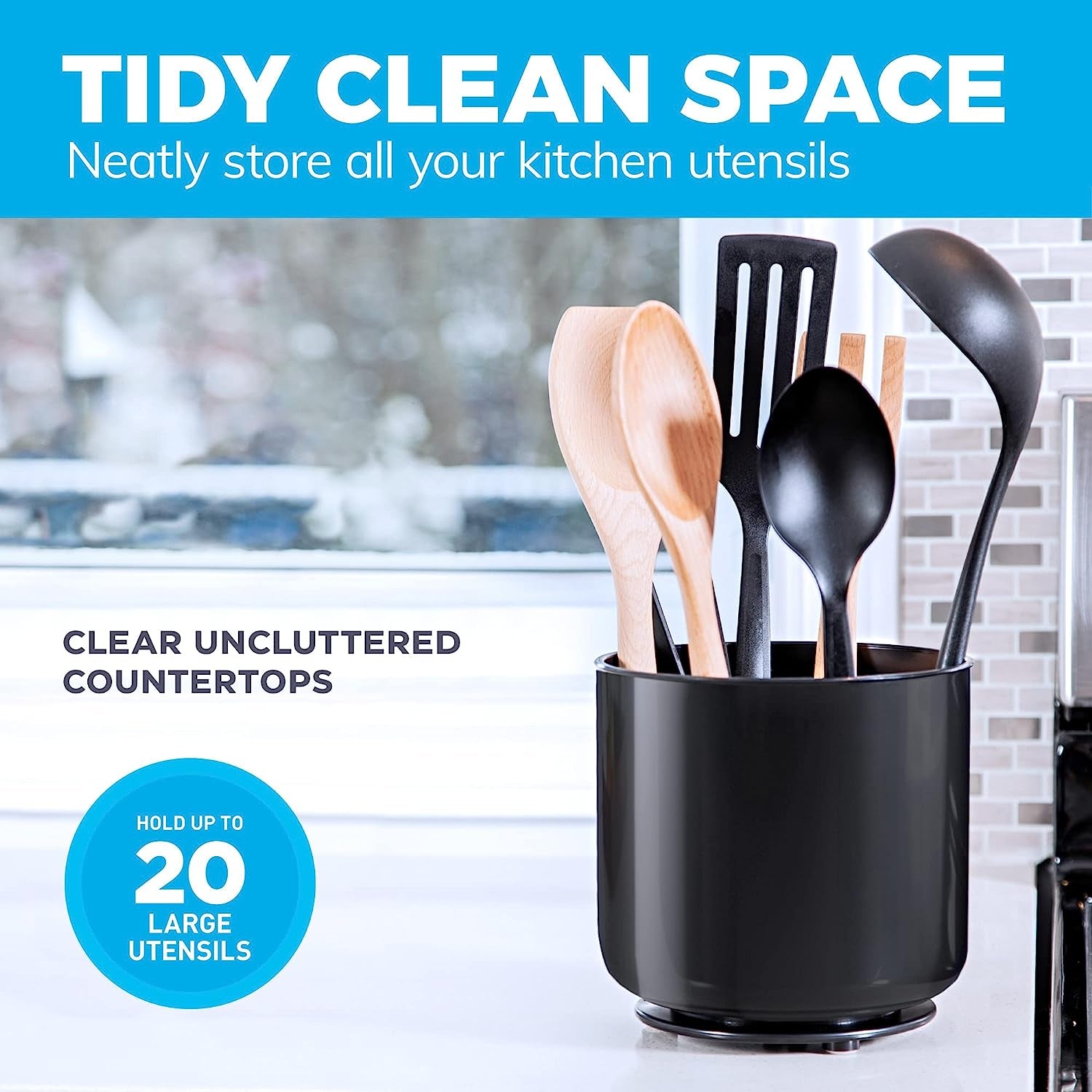 Extra Large and Sturdy Rotating Black Utensil Holder Caddy 