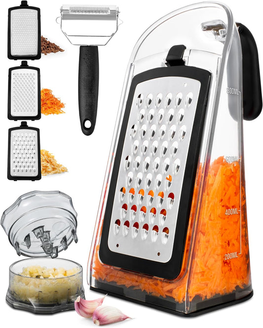 Cheese Grater with Garlic Crusher Box Grater Cheese Shredder  Cheese Grater