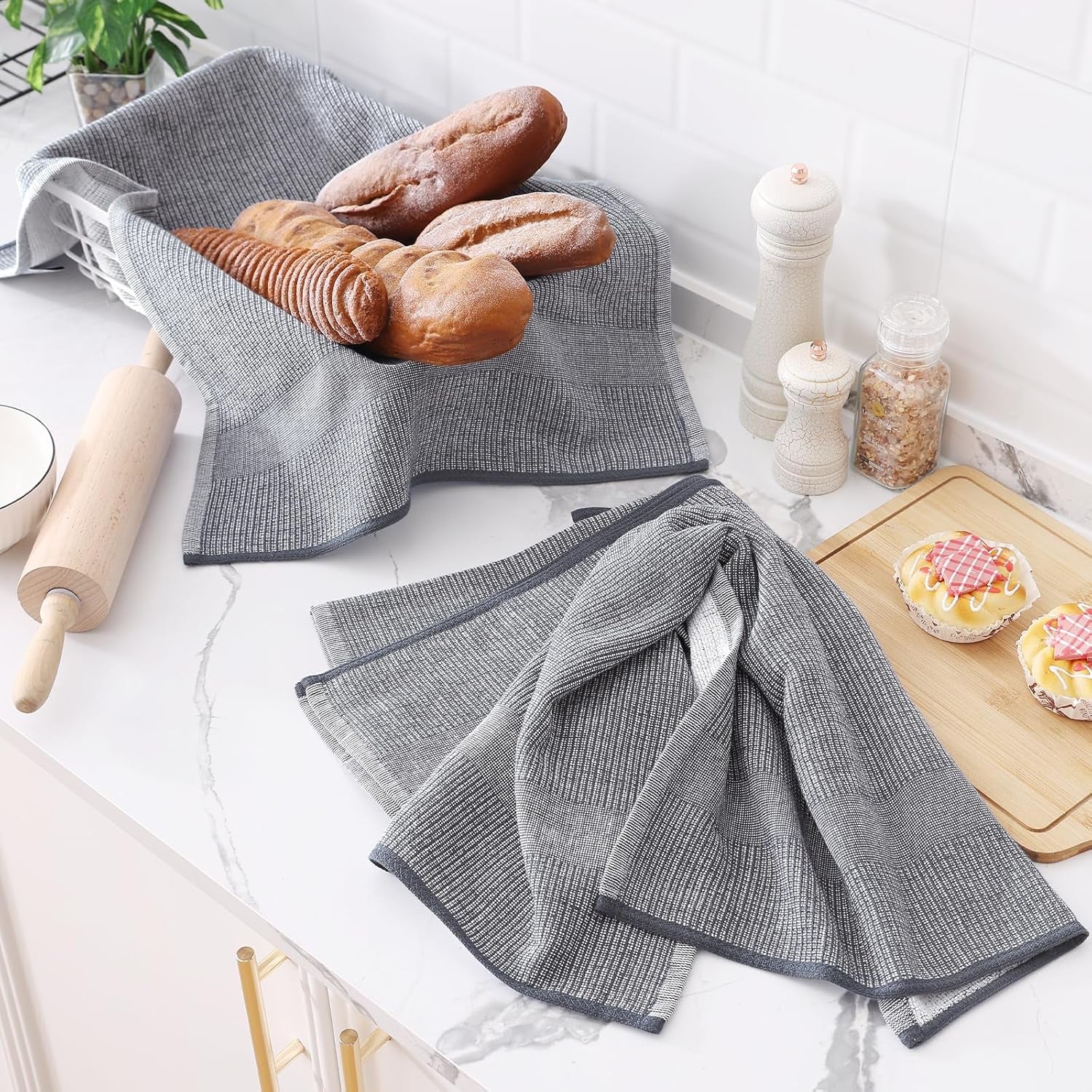 Premium Kitchen Towels 18”X 28” 6 Pack Large Cotton Kitchen Hand Towels