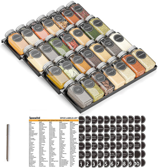 Spice Drawer Organizer with 28 Spice Jars 386 Spice Labels 