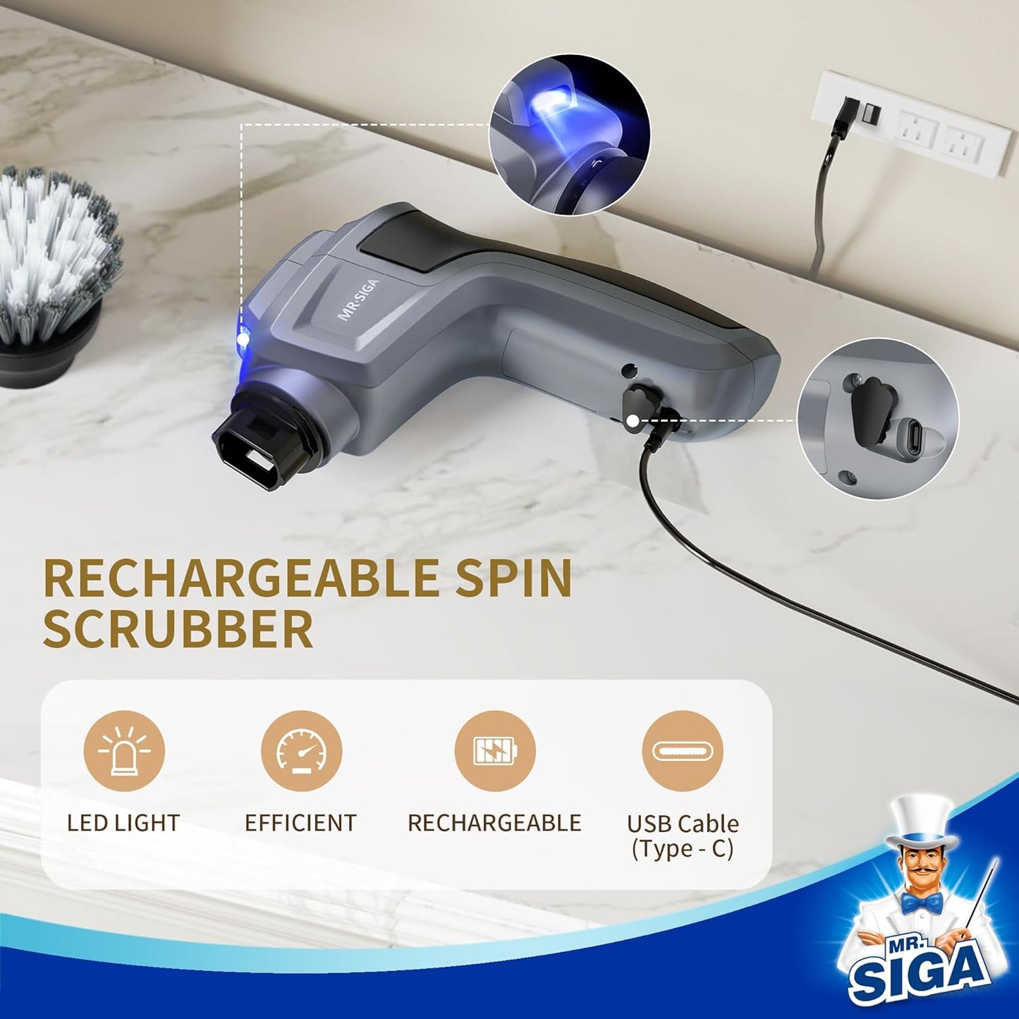 Electric Spin Scrubber Electric Cleaning Brush for Kitchen and Bathroom Cleaning