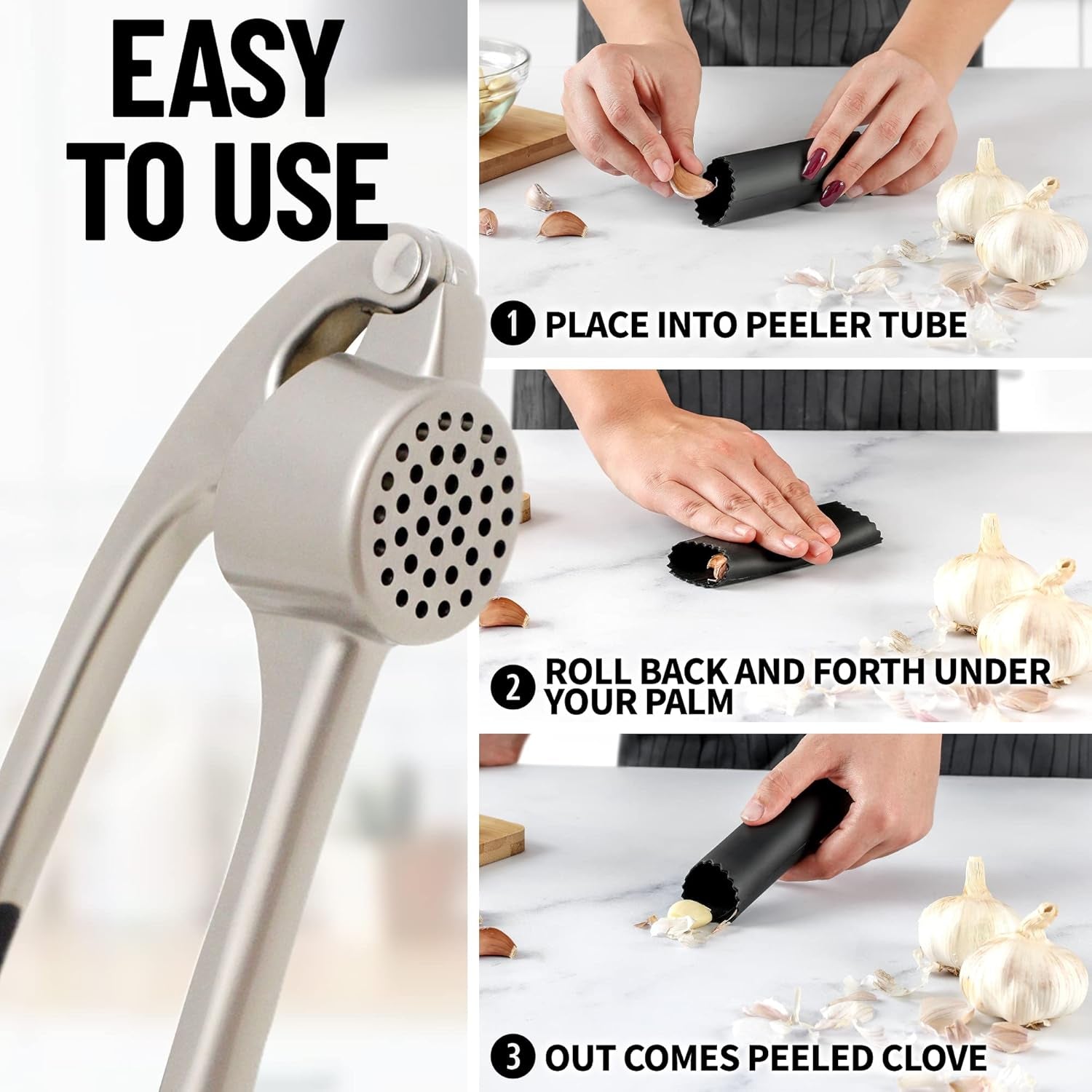  Rust Proof & Dishwasher Safe Professional Garlic Mincer