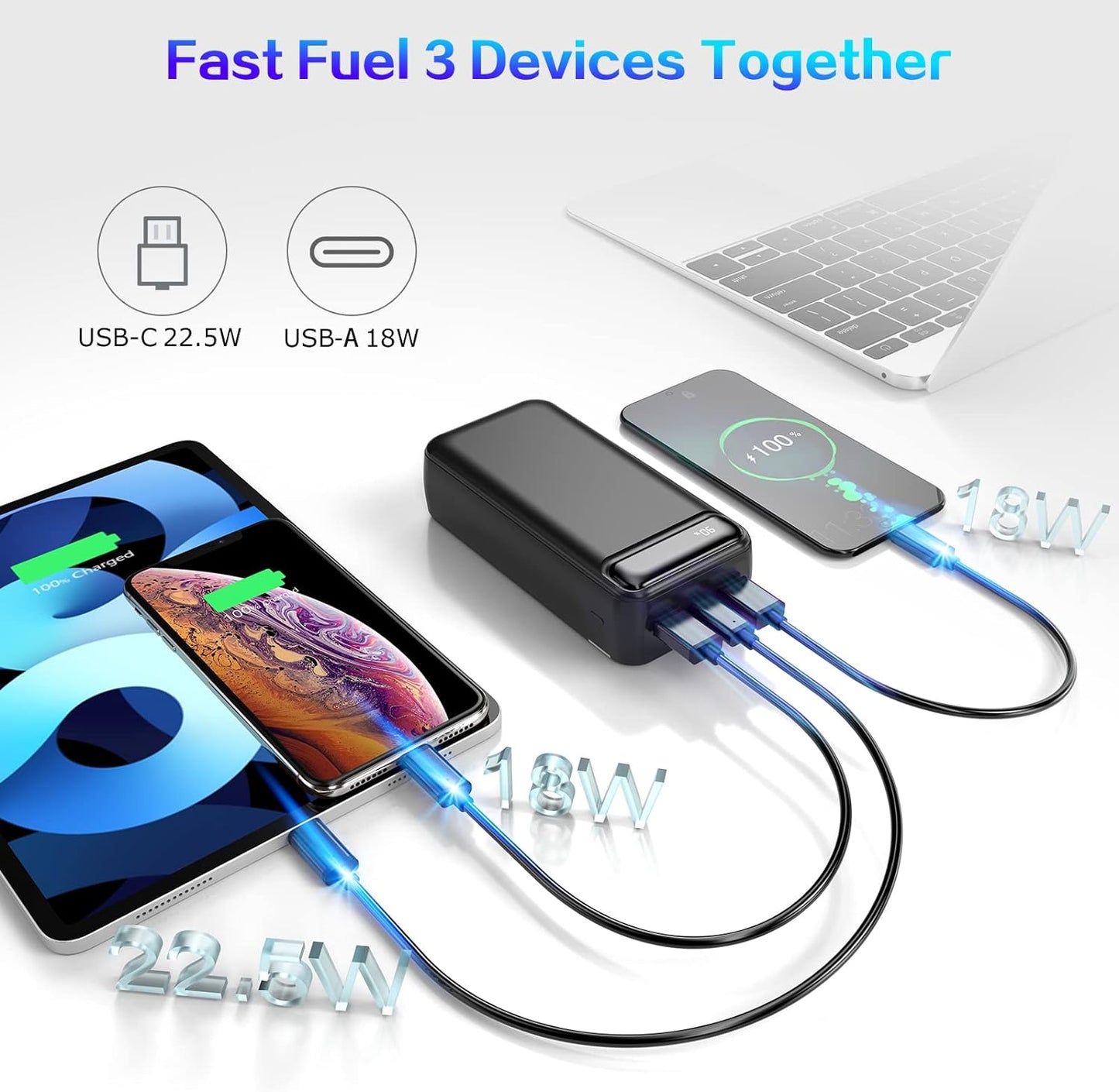 Power Bank 50000Mah 22.5W Fast Charging Portable Charger with Flashlight