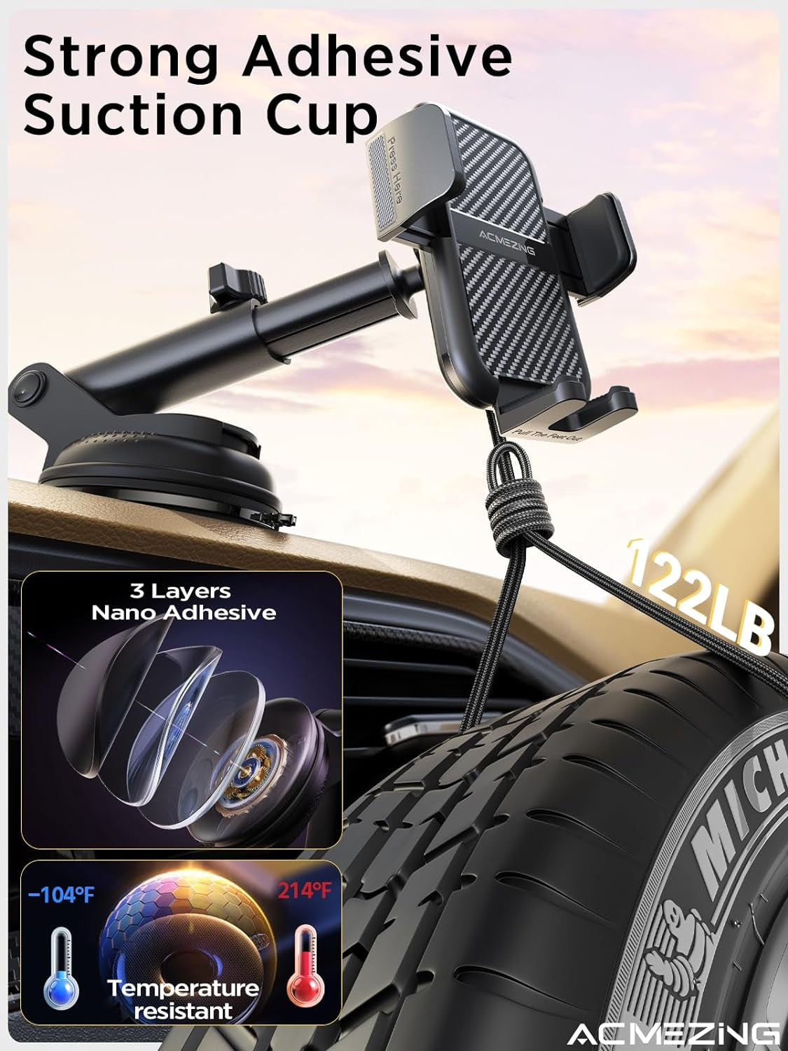 3 In 1 Car Phone Holder Mount Extreme Terrain Stability Dashboard Windshield Air Vent