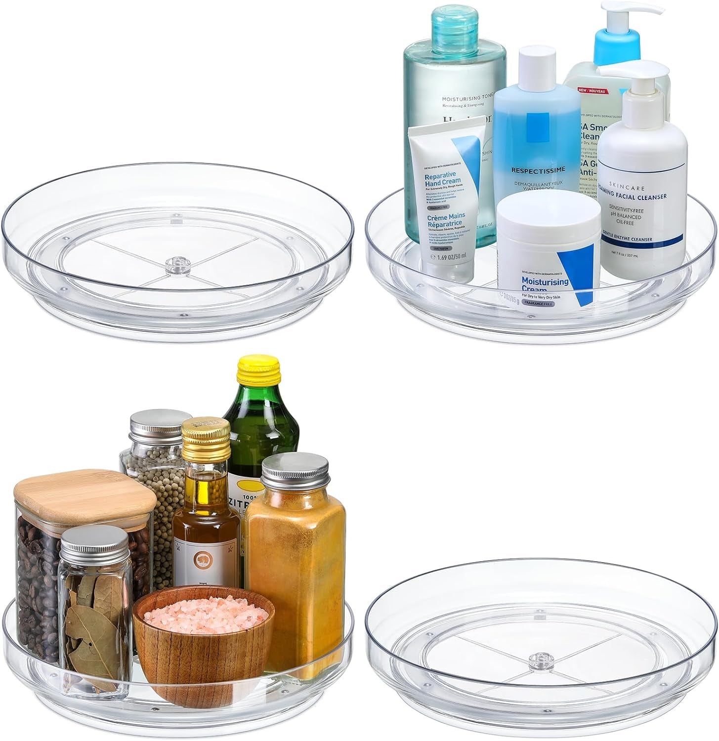 2 Pack 9 Inch Clear Non-Skid Lazy Susan Organizers Turntable Rack for Kitchen 