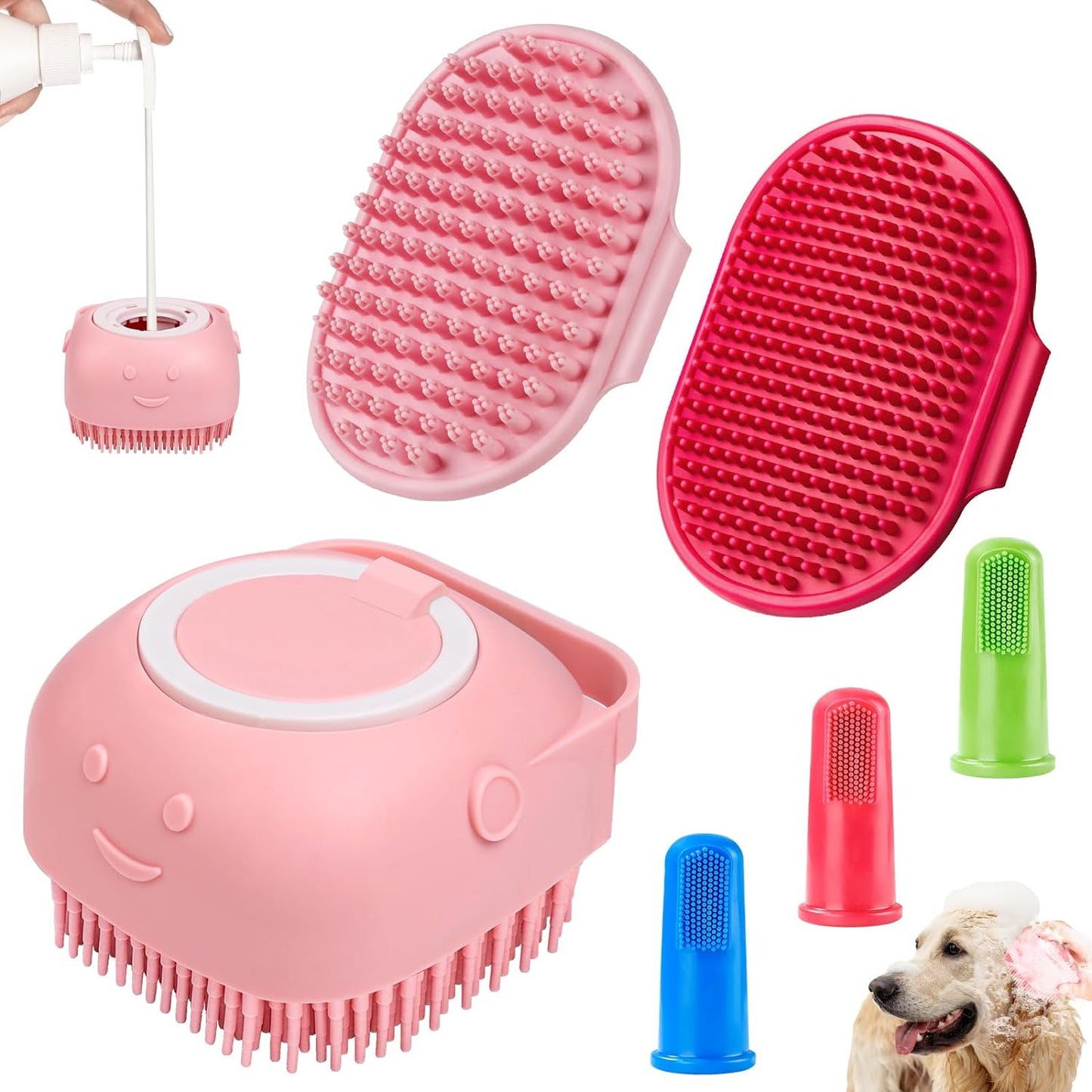 3PCS Dog Bath Brush  Dog Shampoo Brush  Dog Scrubber for Bath 