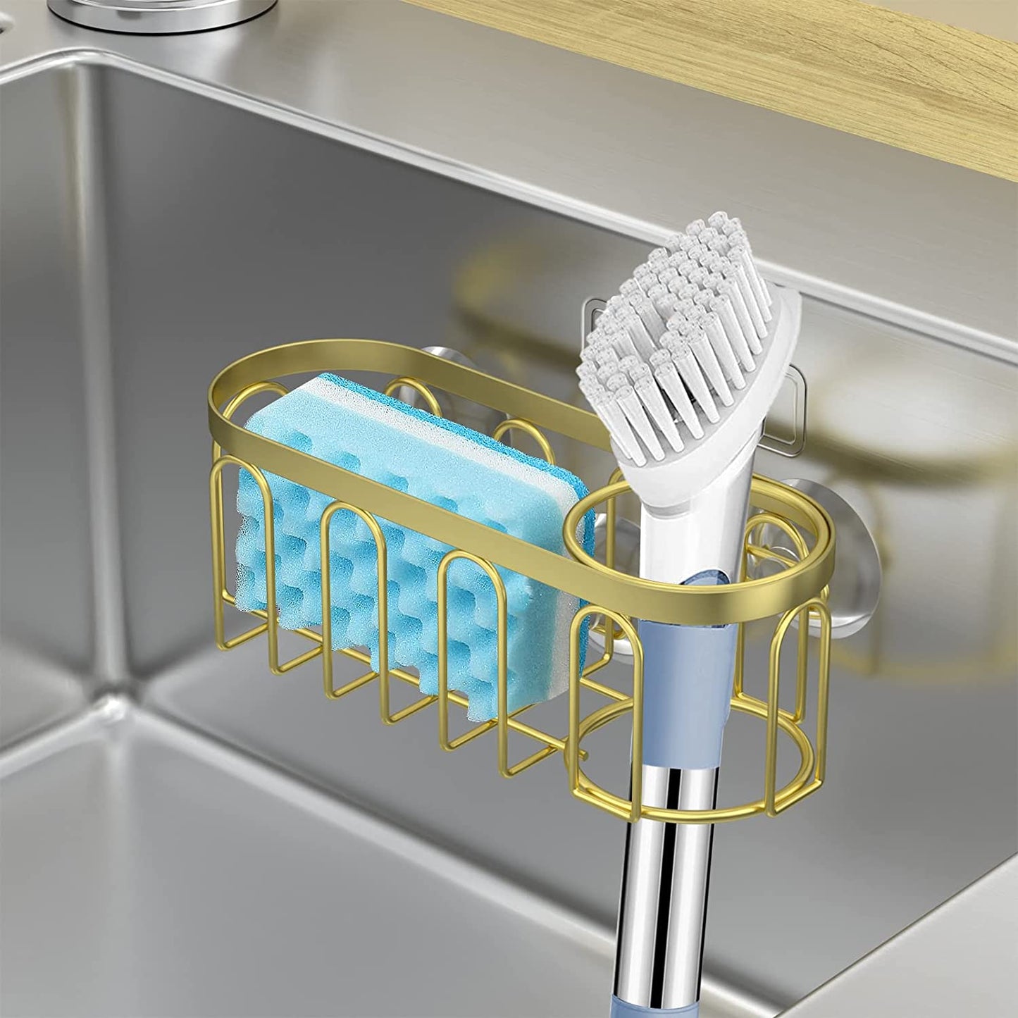 2 In 1 Sponge Holder for Kitchen Sink Suction Cup Rack Caddy