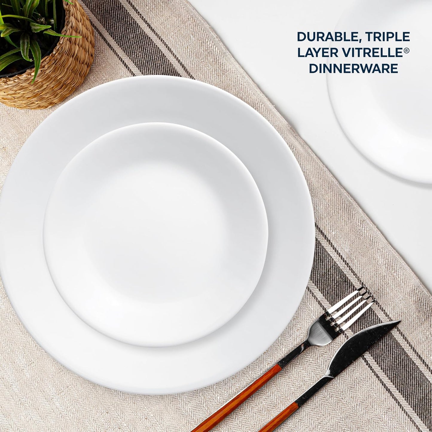 Vitrelle 18-Piece Service for 6 Dinnerware Set Triple Layer Glass and Chip