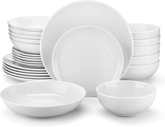 24 Piece Gourmet Porcelain Dinnerware Sets Modern White round Dish Set