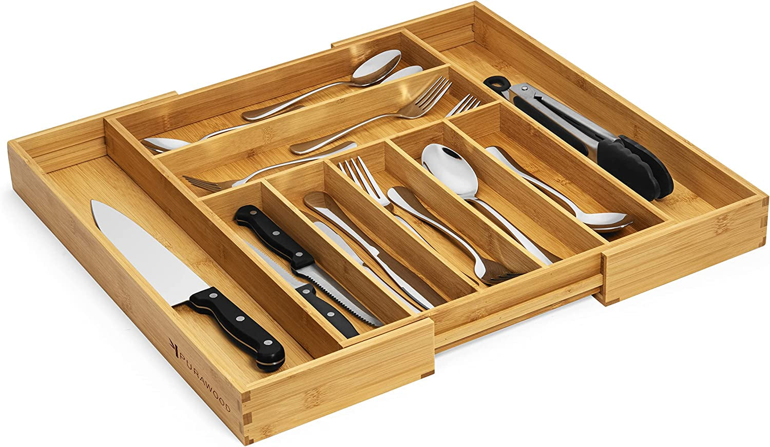 Large Premium Bamboo Silverware Organizer Expandable 