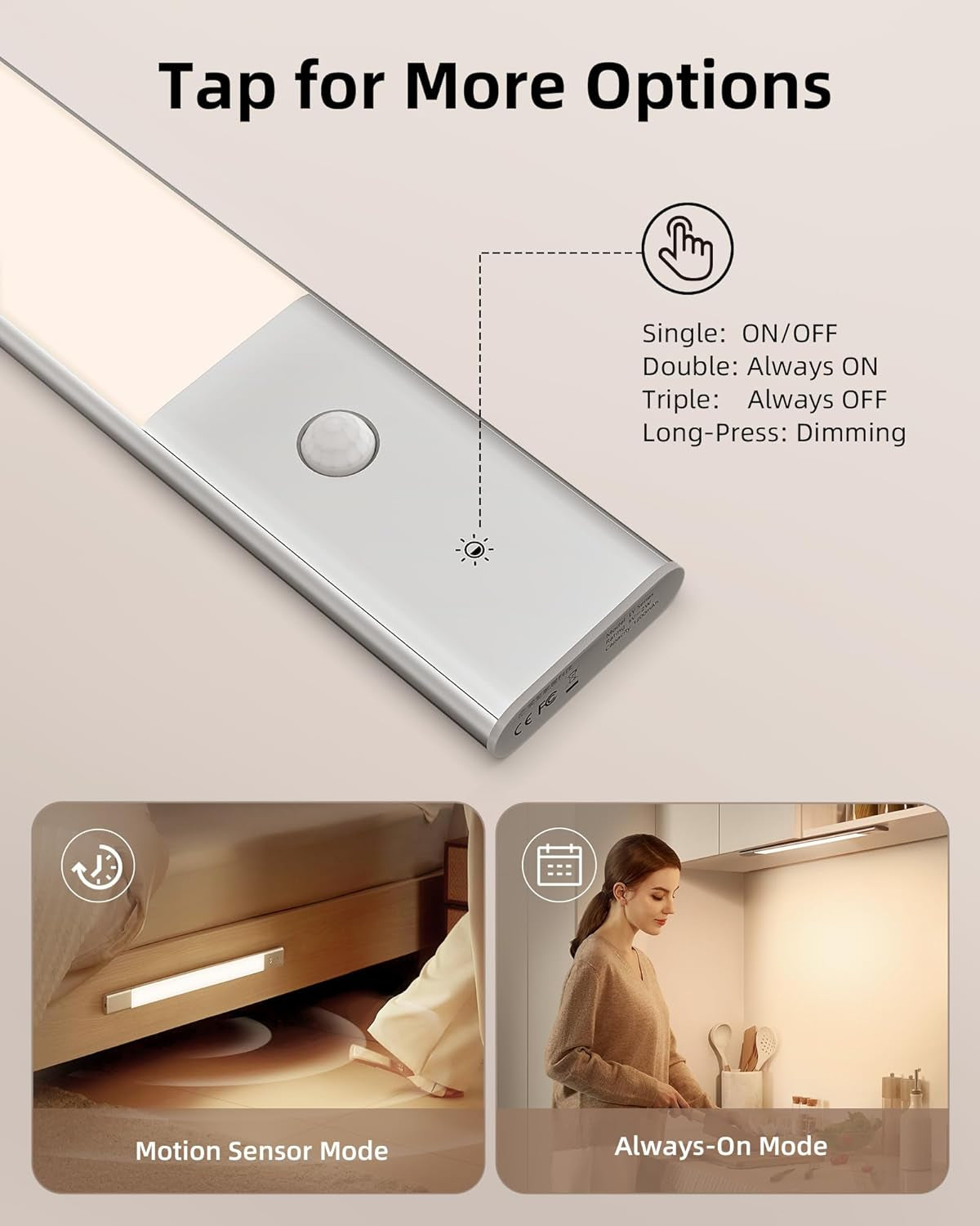 under Cabinet Lighting Rechargeable 2200Mah 3 Color Temps Detachable Battery Powered