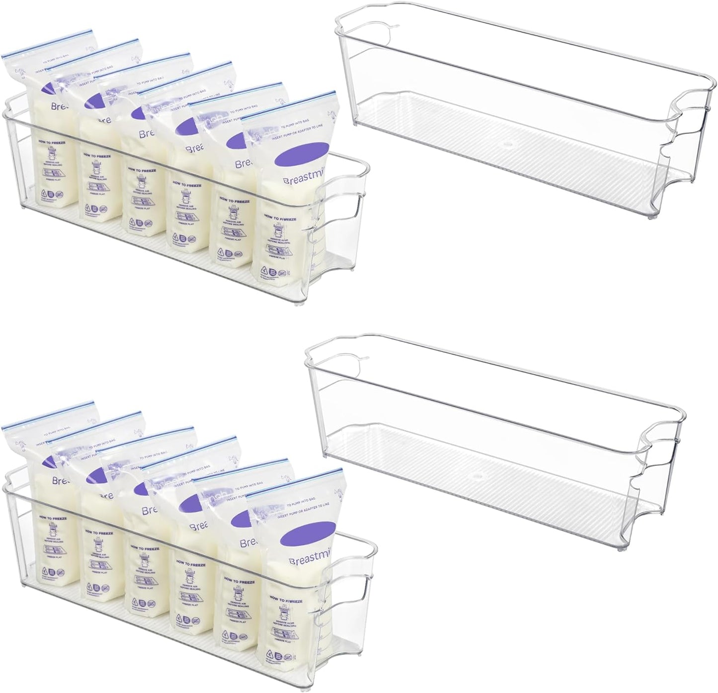 Breastmilk Storage Container 4PCS Set Clear Freezer and Fridge Organizer Bins Plastic Storage Bins