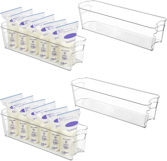 Breastmilk Storage Container 4PCS Set Clear Freezer and Fridge Organizer Bins Plastic Storage Bins