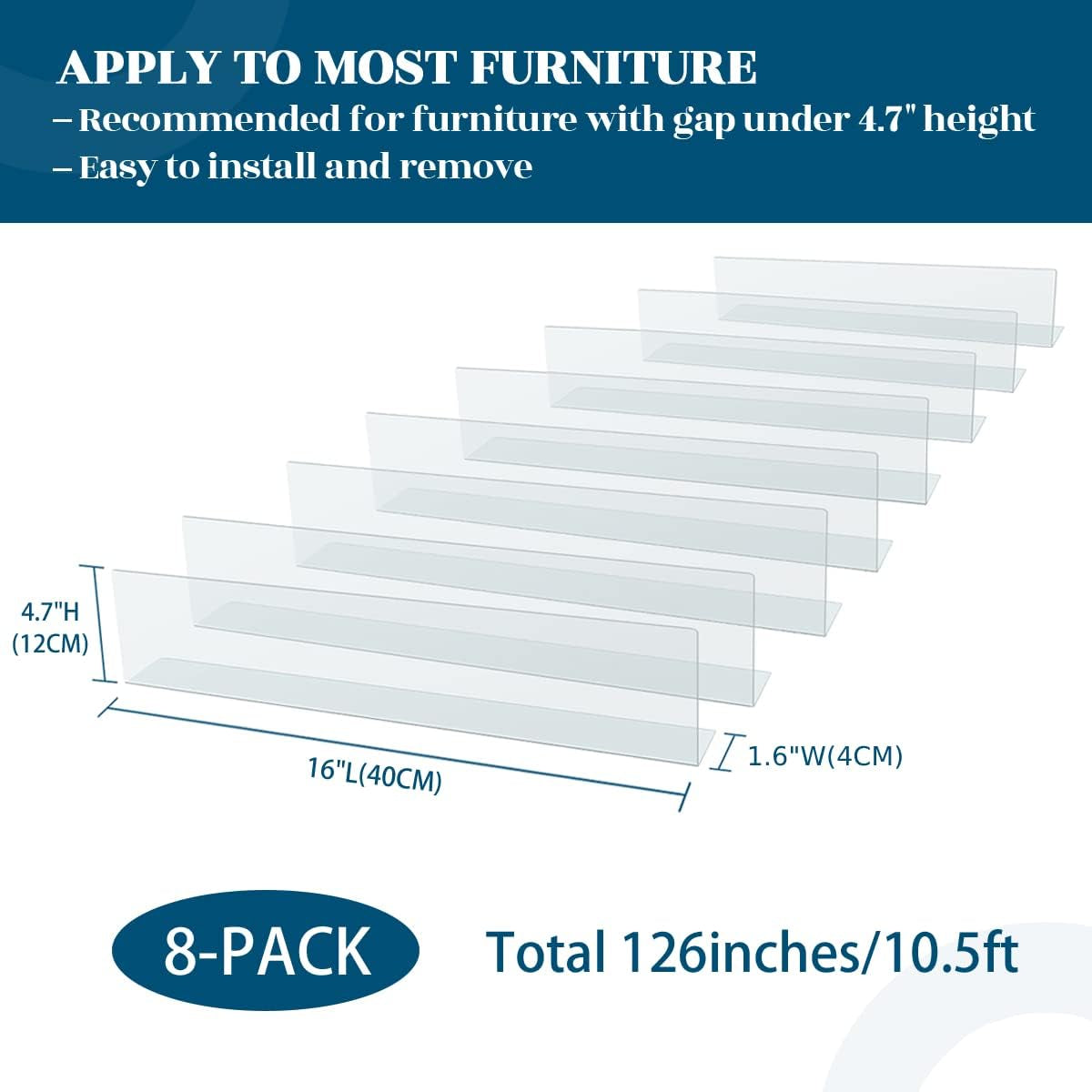 8 Pack under Bed Blocker for Pets 4.7 High 16 Long under Couch Blocker Gap