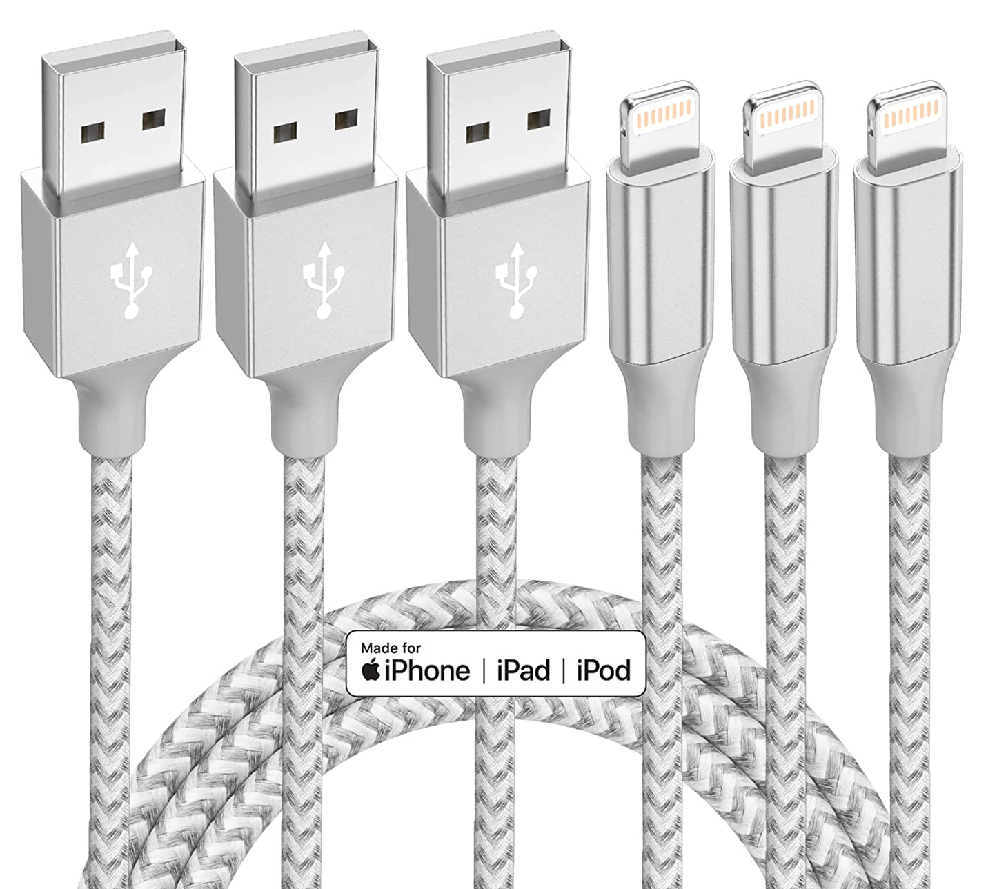  Charger 3 Pack 10 Ft Apple Mfi Certified Lightning Nylon Braided Cable Fast Charging