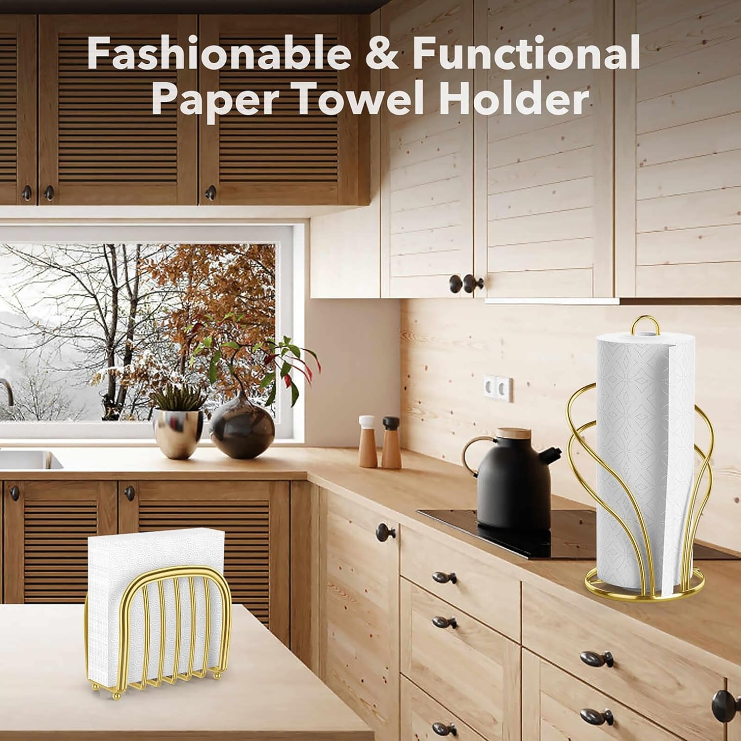 Paper Towel Holder Countertop Stainless Steel Paper Towel Roll Holder and Paper Napkinholder Set