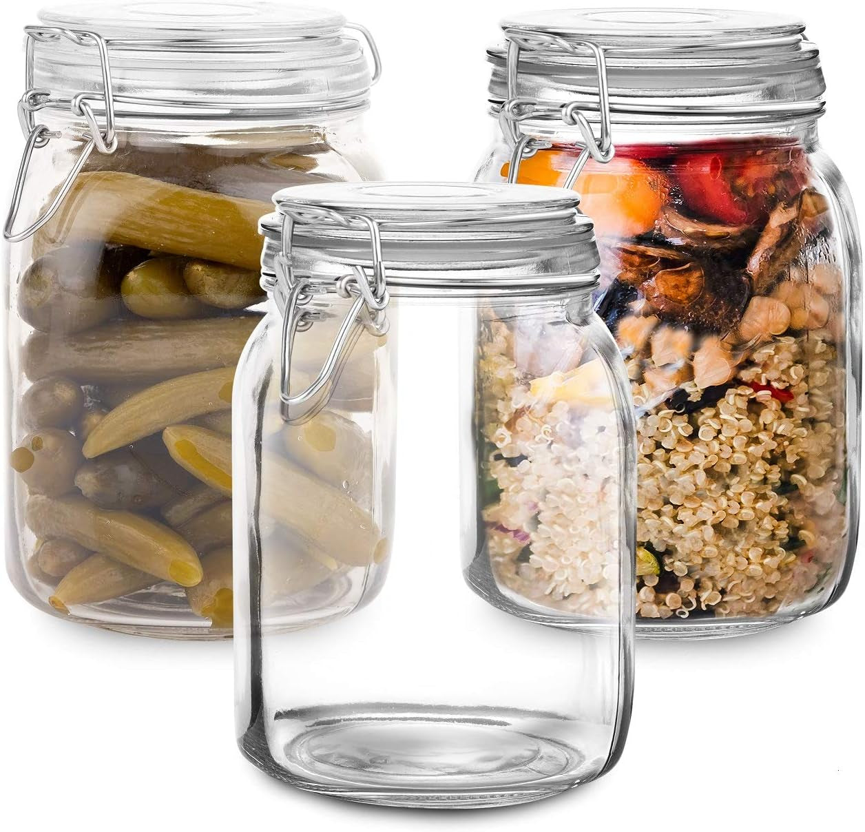 Set of 3 Glass Mason Jar with Lid1 Liter Airtight Glass Storage Container for Food