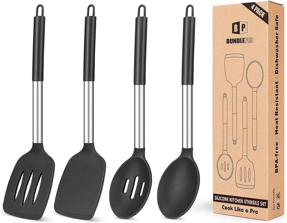 Pack of 4 Silicone Cooking Utensils Set Non Stick Large Solid Spatulas