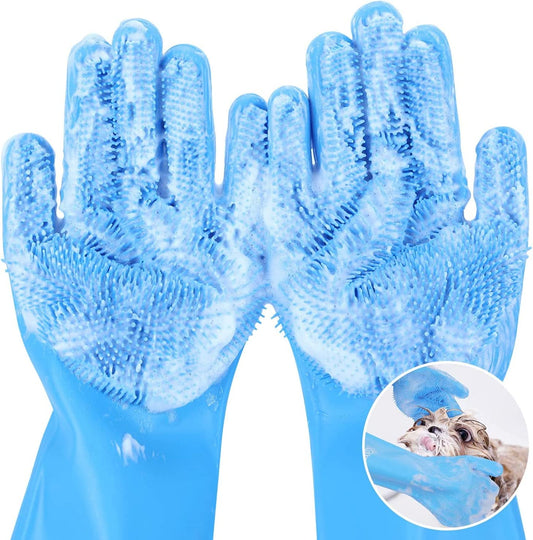 Pet Grooming Gloves Heat Resistant Cat Bathing Gloves with  