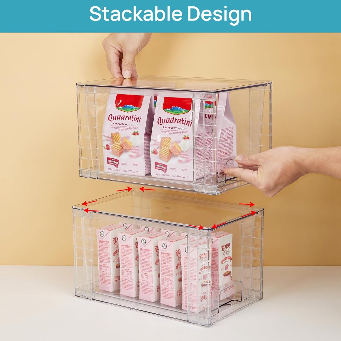 4Pack Large Stackable Kitchen Pantry Storage Drawers Clear Organizer Bins