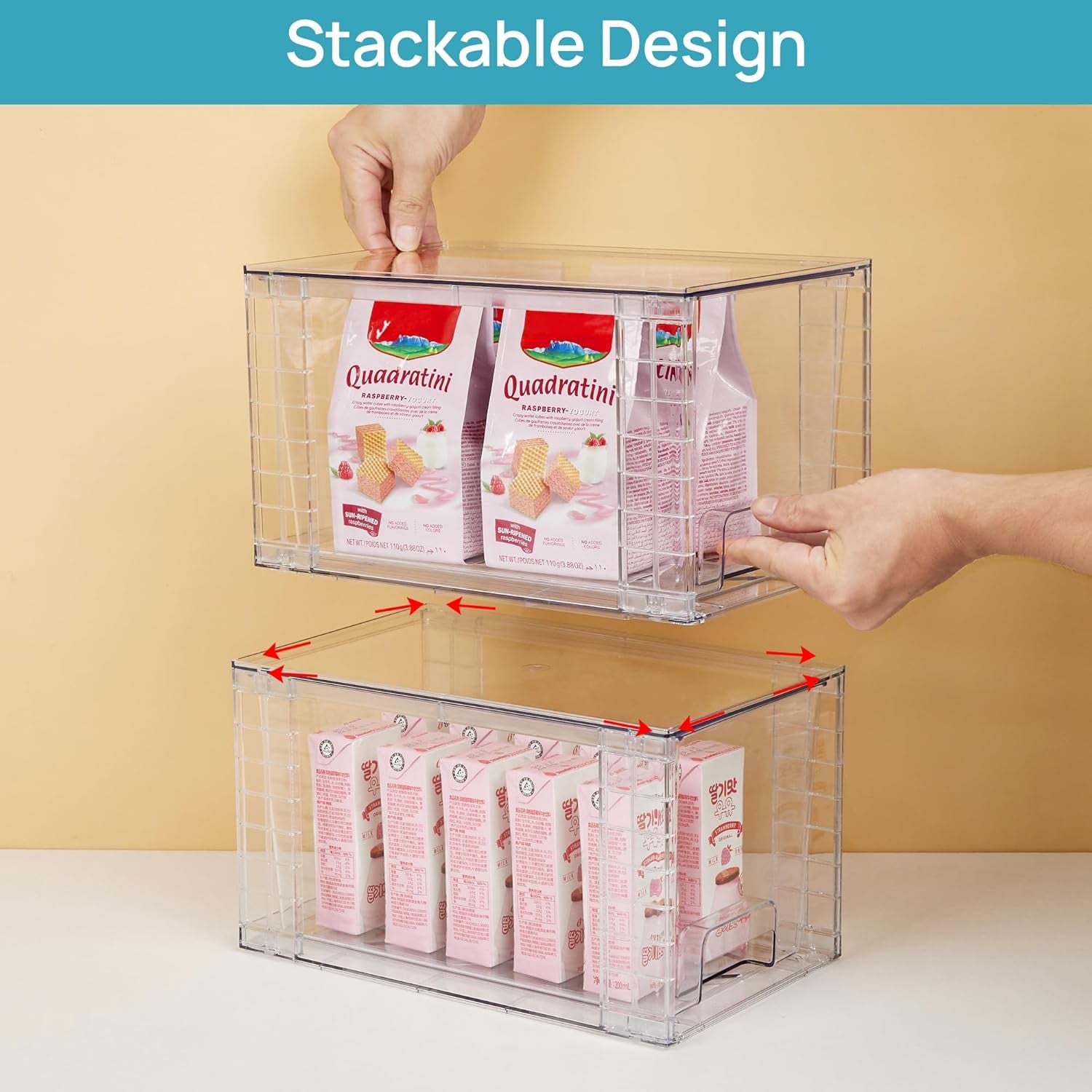 4Pack Large Stackable Kitchen Pantry Storage Drawers Clear Organizer Bins