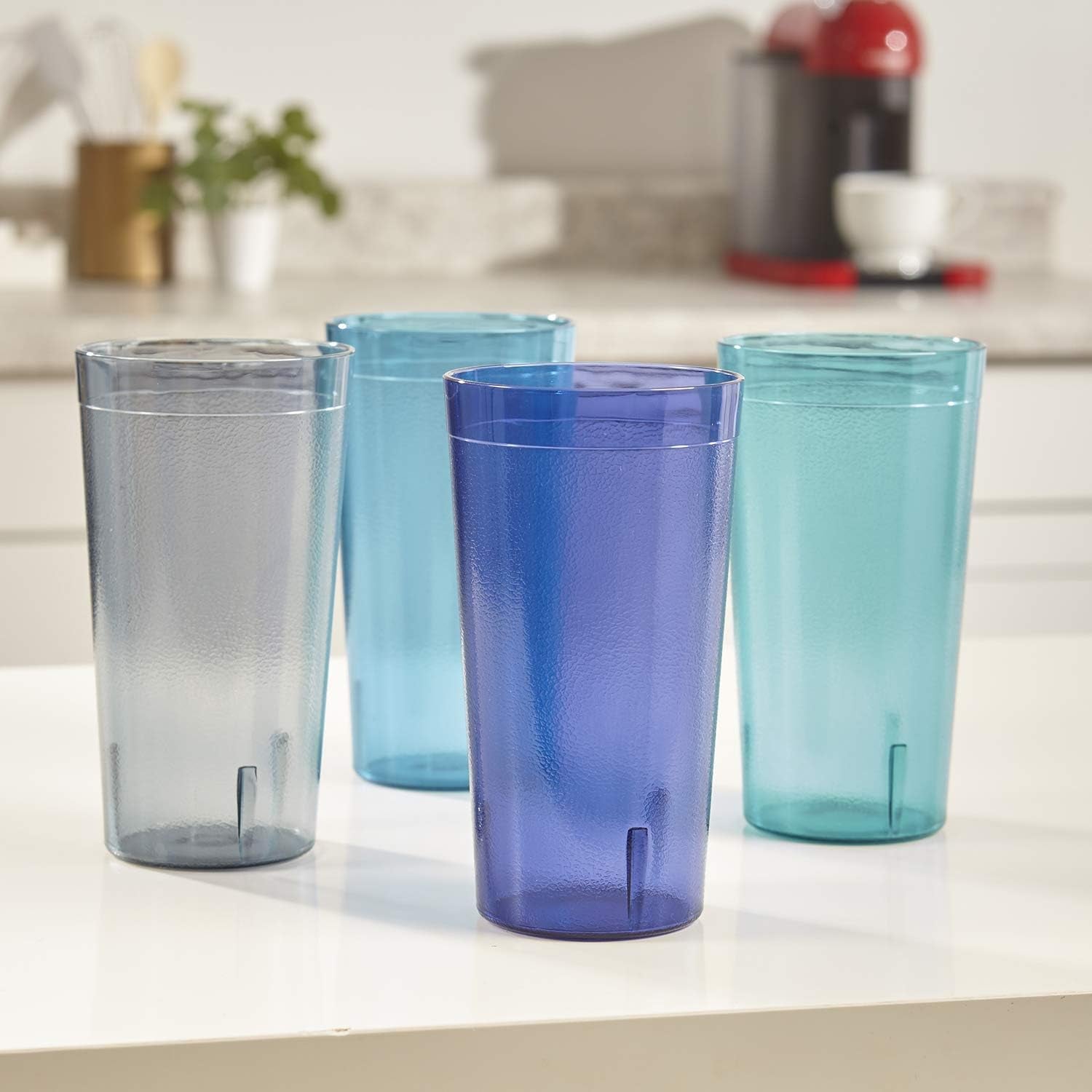 Cafe Plastic Reusable Tumblers  Set of 16 20 Ounce Water Cups Coastal Colors