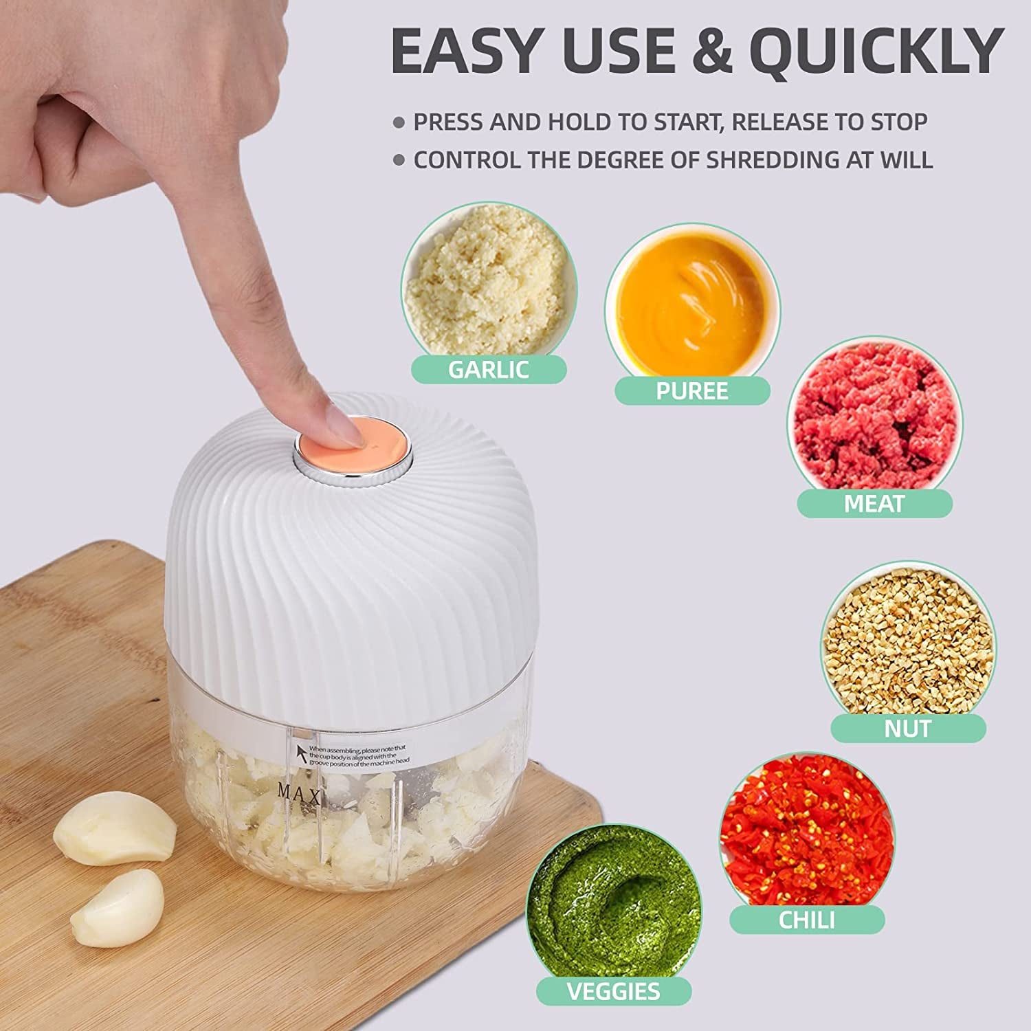 Electric Garlic Chopper Mini Portable Veggie Chopper 250ML Garlic Grinder Masher Onion Choppe