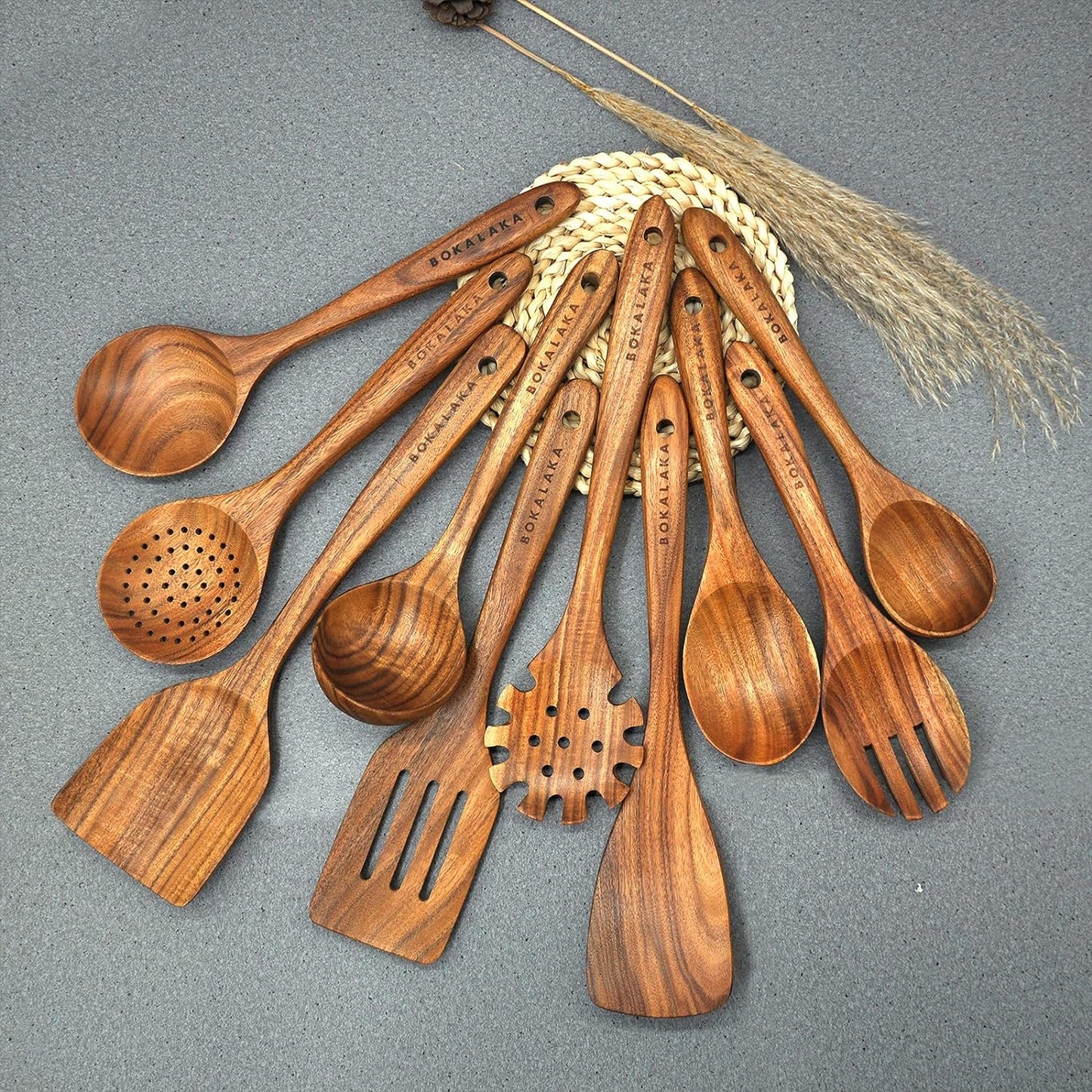 Wooden Spoons for Cooking10 Pcs Natural Teak Wooden Kitchen Utensils Set Wooden